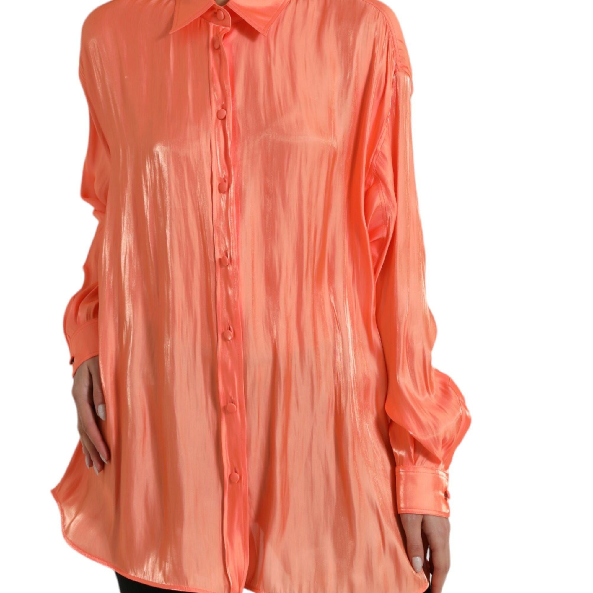 Dolce & Gabbana Peach Long Sleeve Button Down Blouse Top