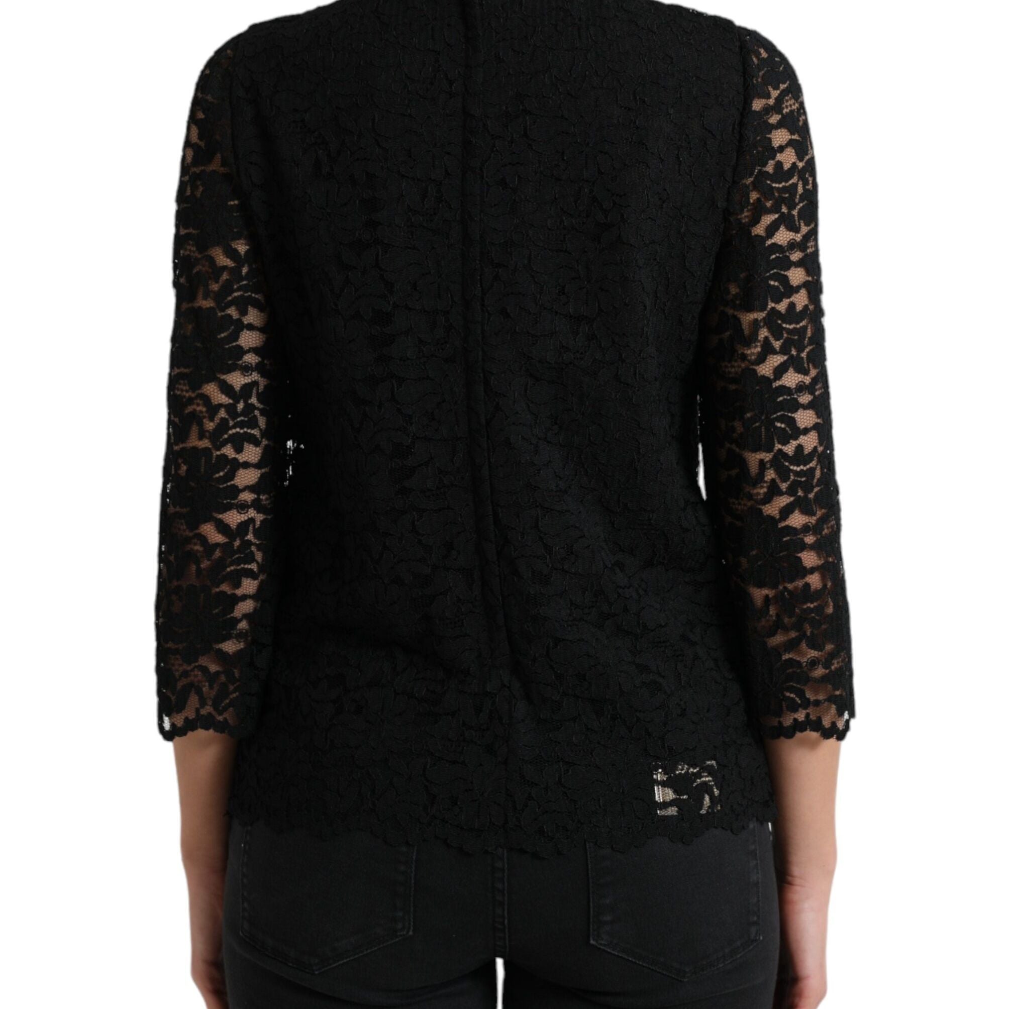 Dolce & Gabbana Black STAFF Blouse Floral Lace Nylon Top