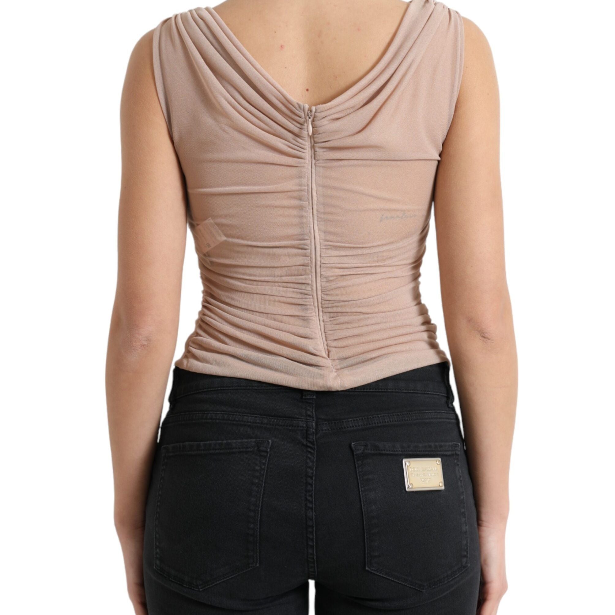 Dolce & Gabbana Beige Viscose V-neck Sleeveless Tank Top