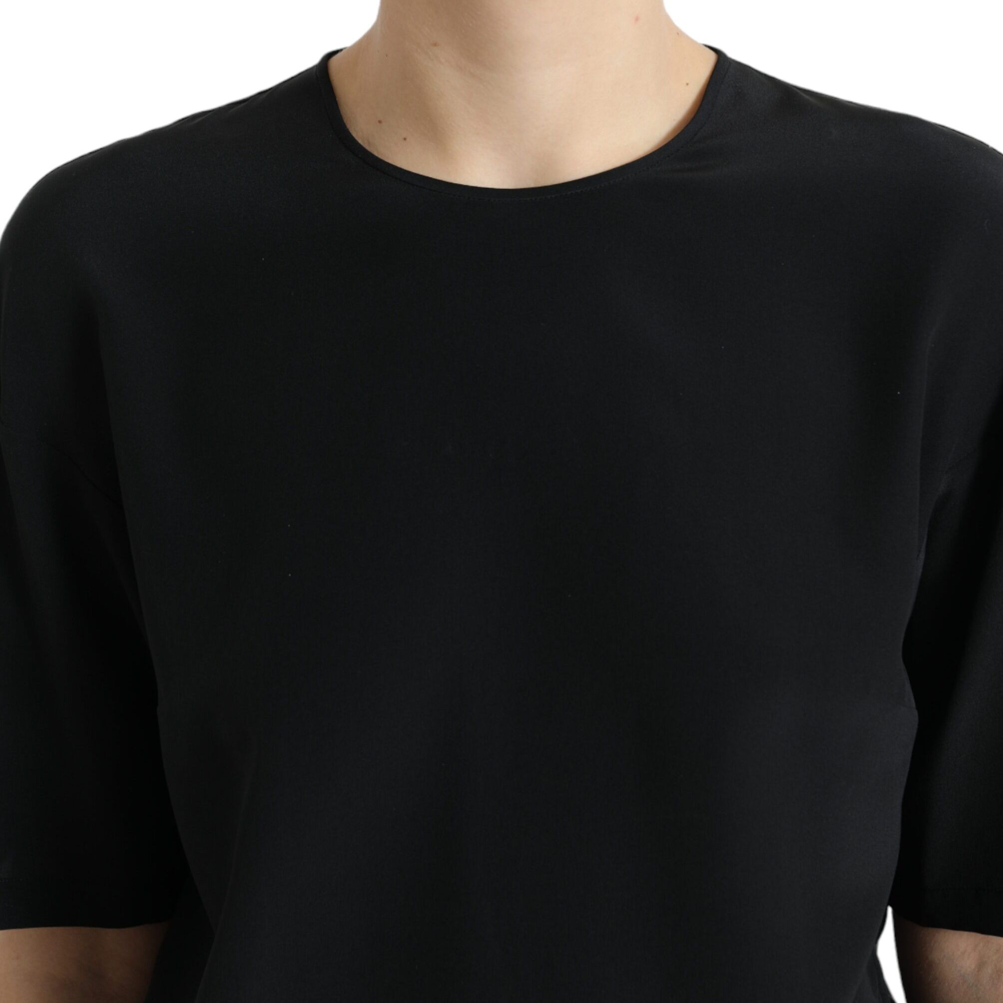 Dolce & Gabbana Black Silk Round Neck Short Sleeve Blouse Top