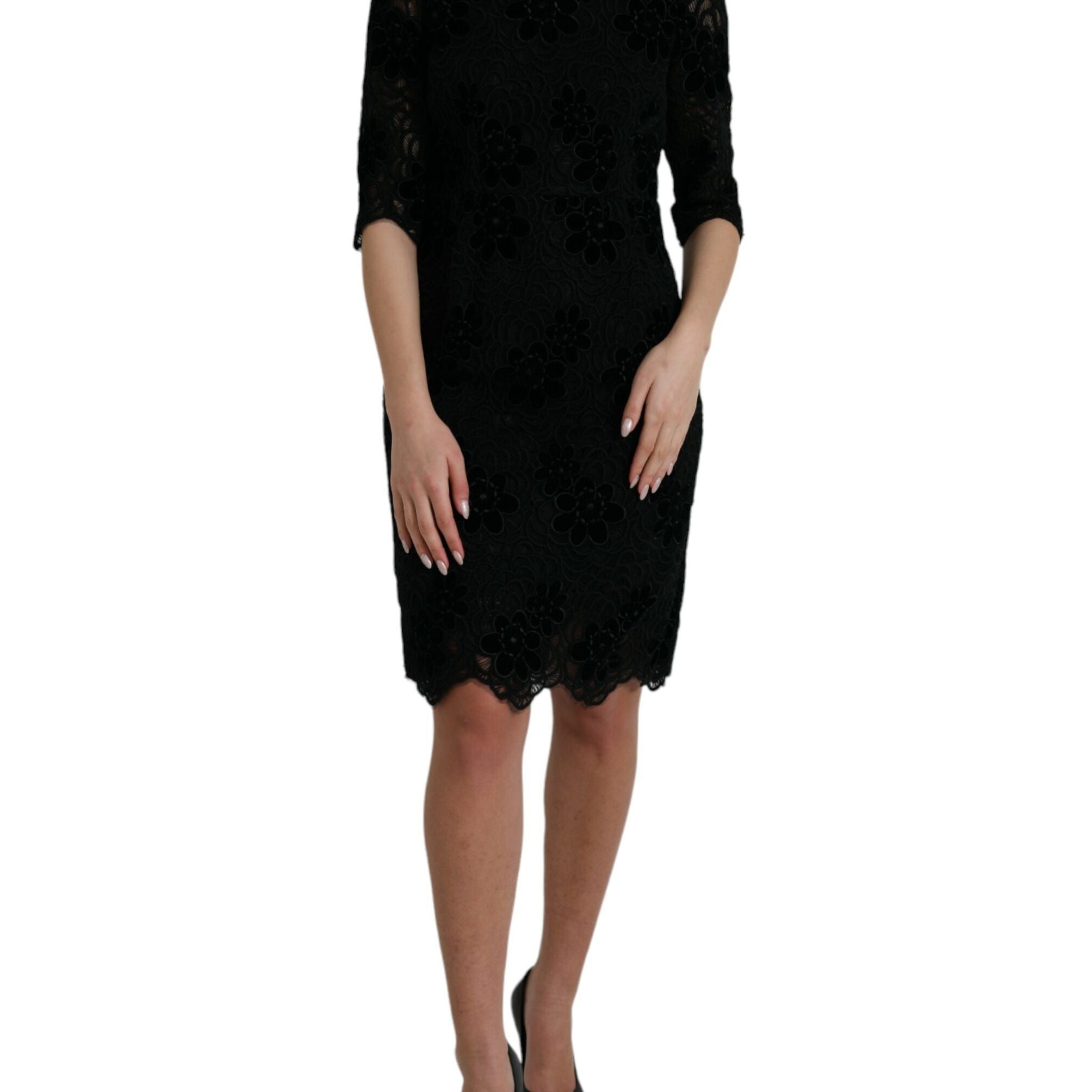Dolce & Gabbana Black Floral Lace Cotton Bodycon Dress