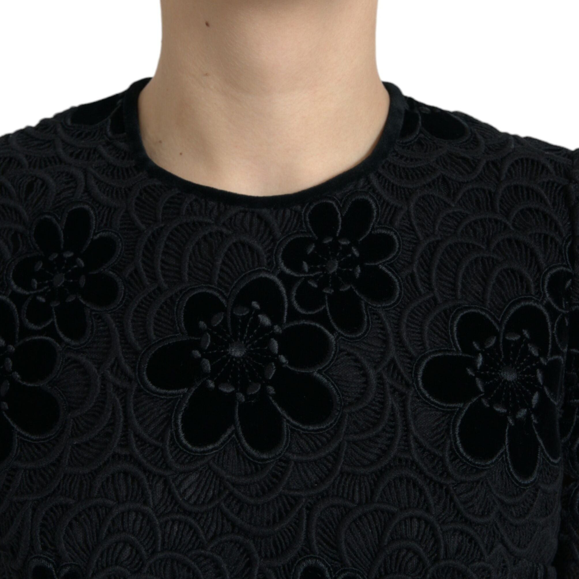 Dolce & Gabbana Black Floral Lace Cotton Bodycon Dress