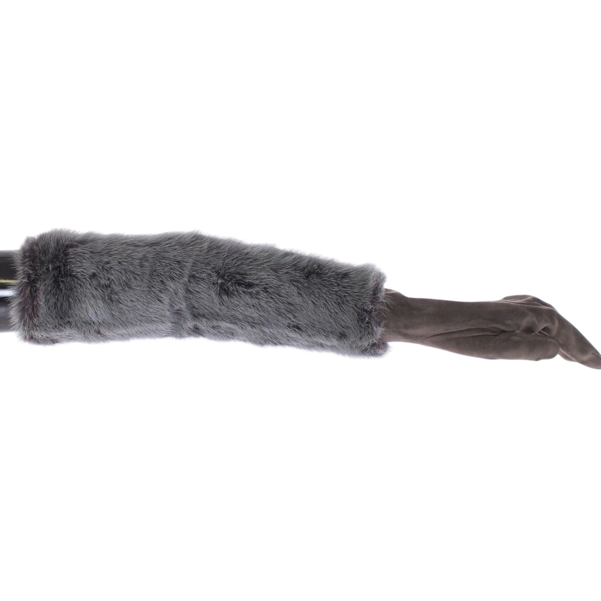 Dolce & Gabbana Gray Mink Fur Lambskin Suede Leather Gloves