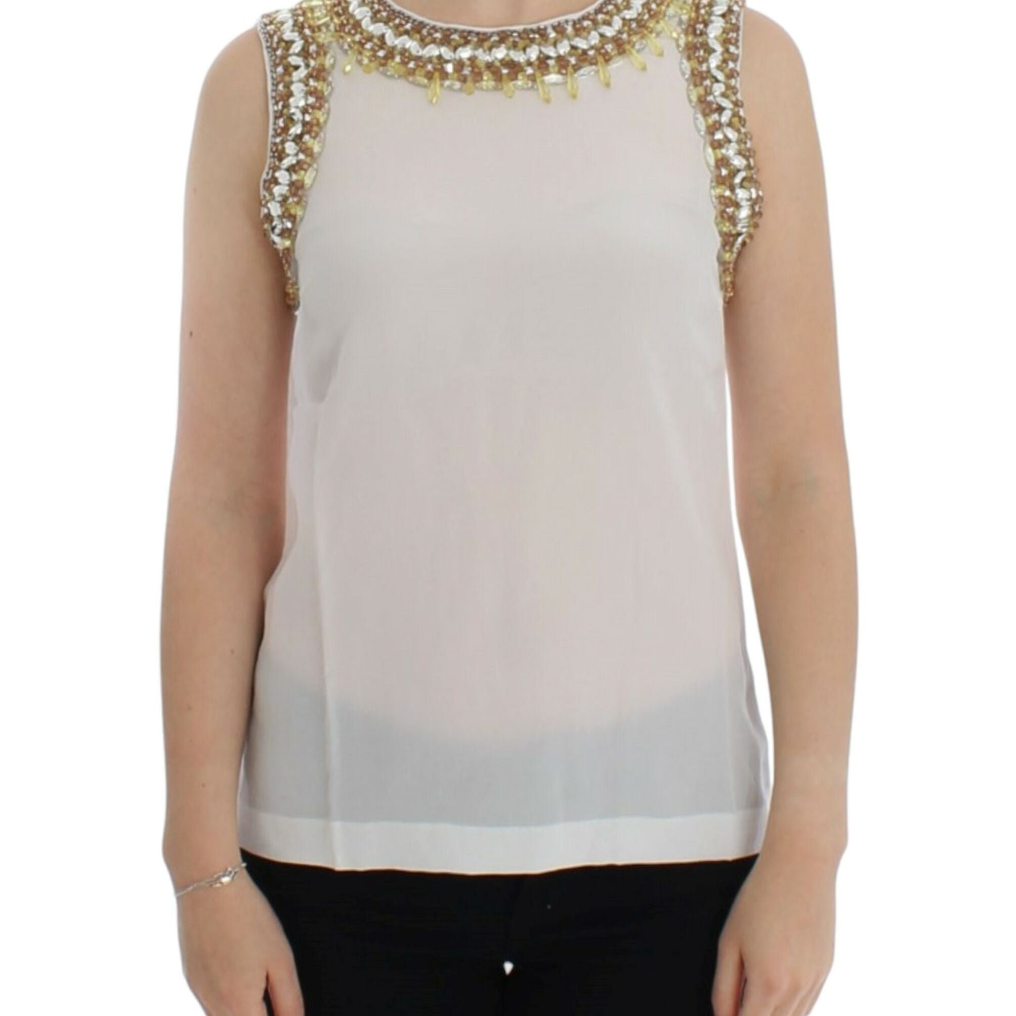 Dolce & Gabbana White crystal embellished tank top