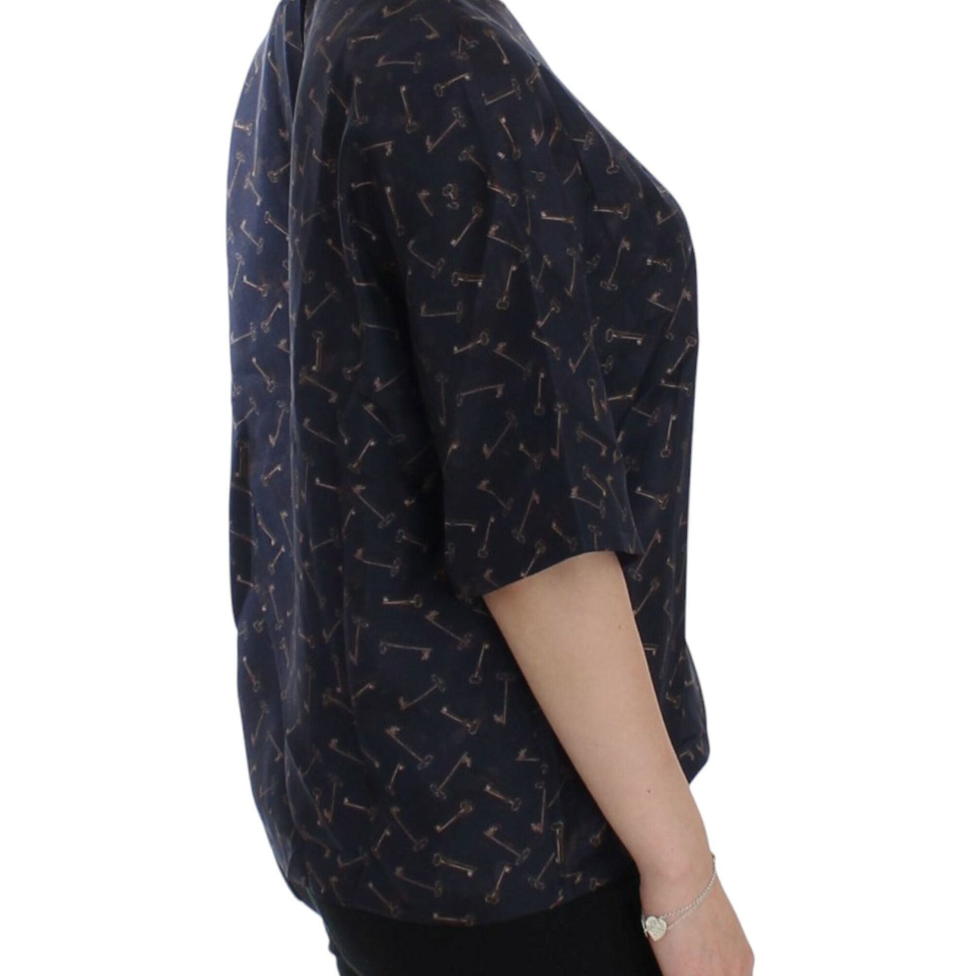 Dolce & Gabbana Blue gold key print silk blouse