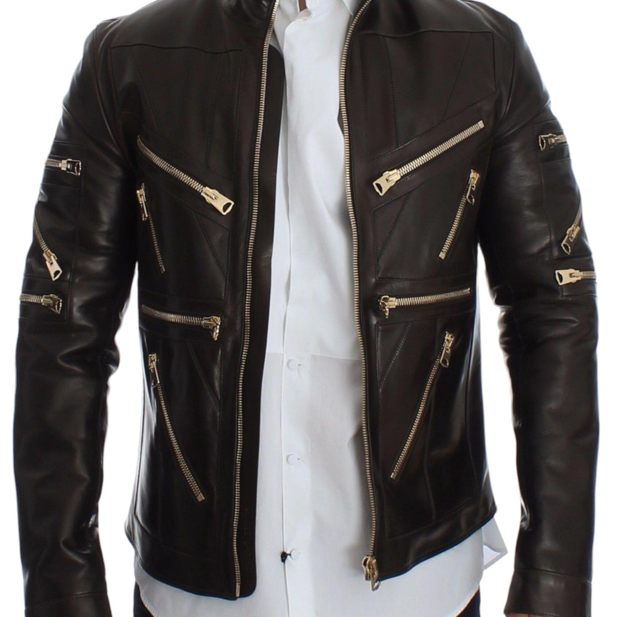Dolce & Gabbana Brown Lambskin Leather Zipper Jacket