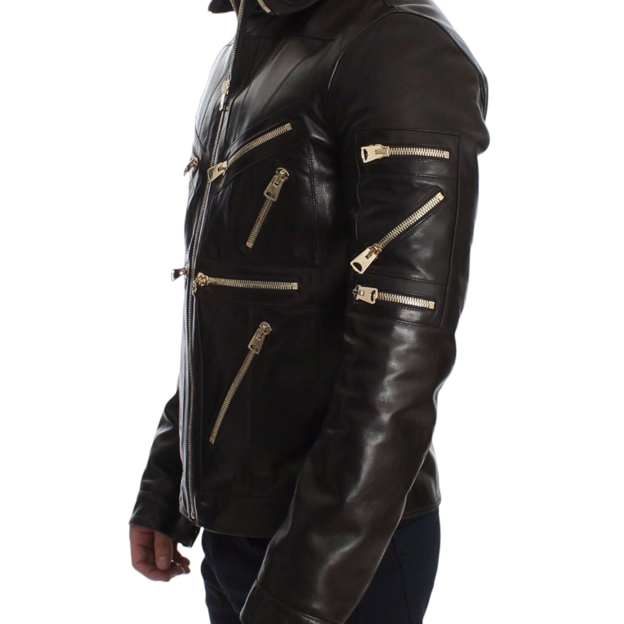 Dolce & Gabbana Brown Lambskin Leather Zipper Jacket