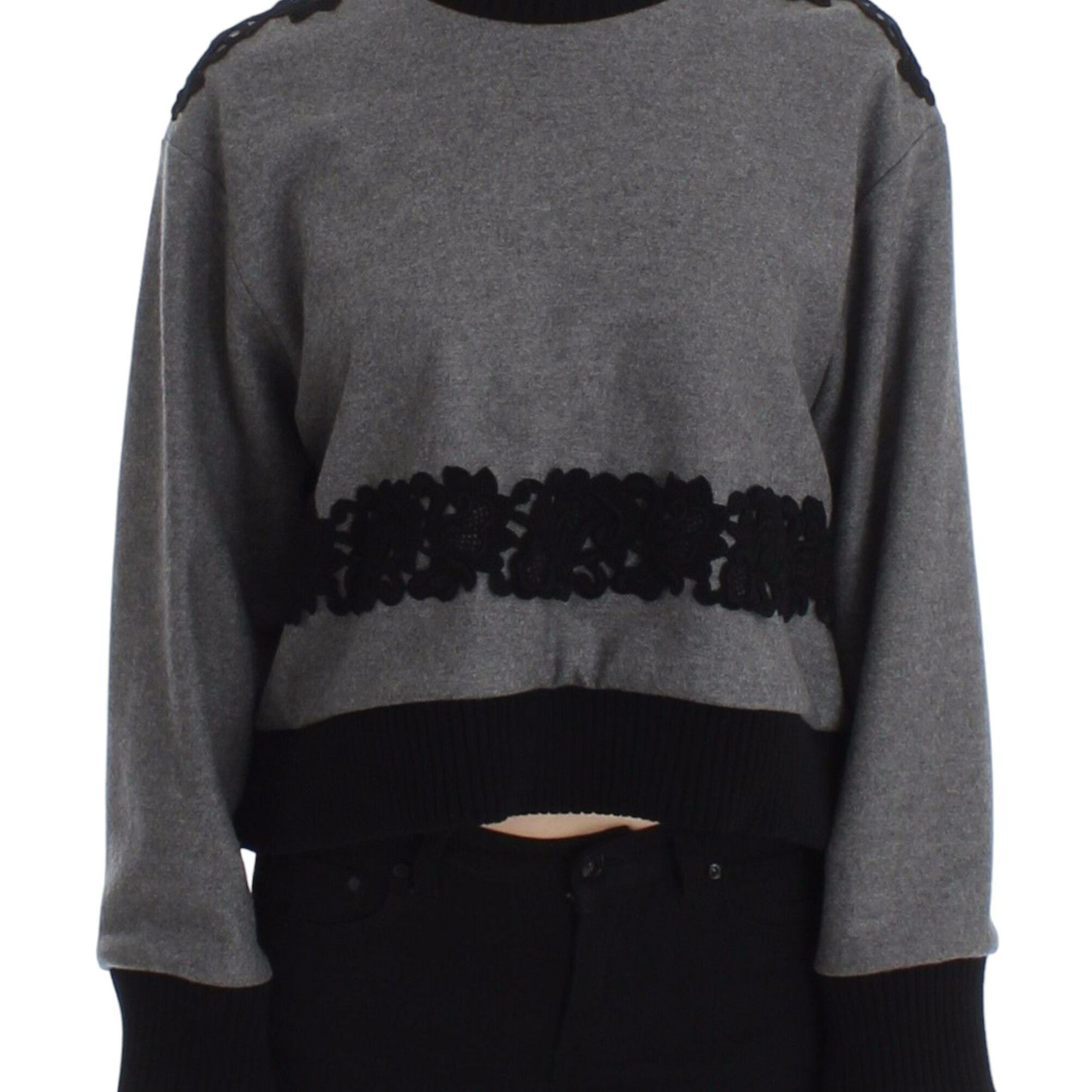 Dolce & Gabbana Gray Black Lace Wool Cashmere Sweater