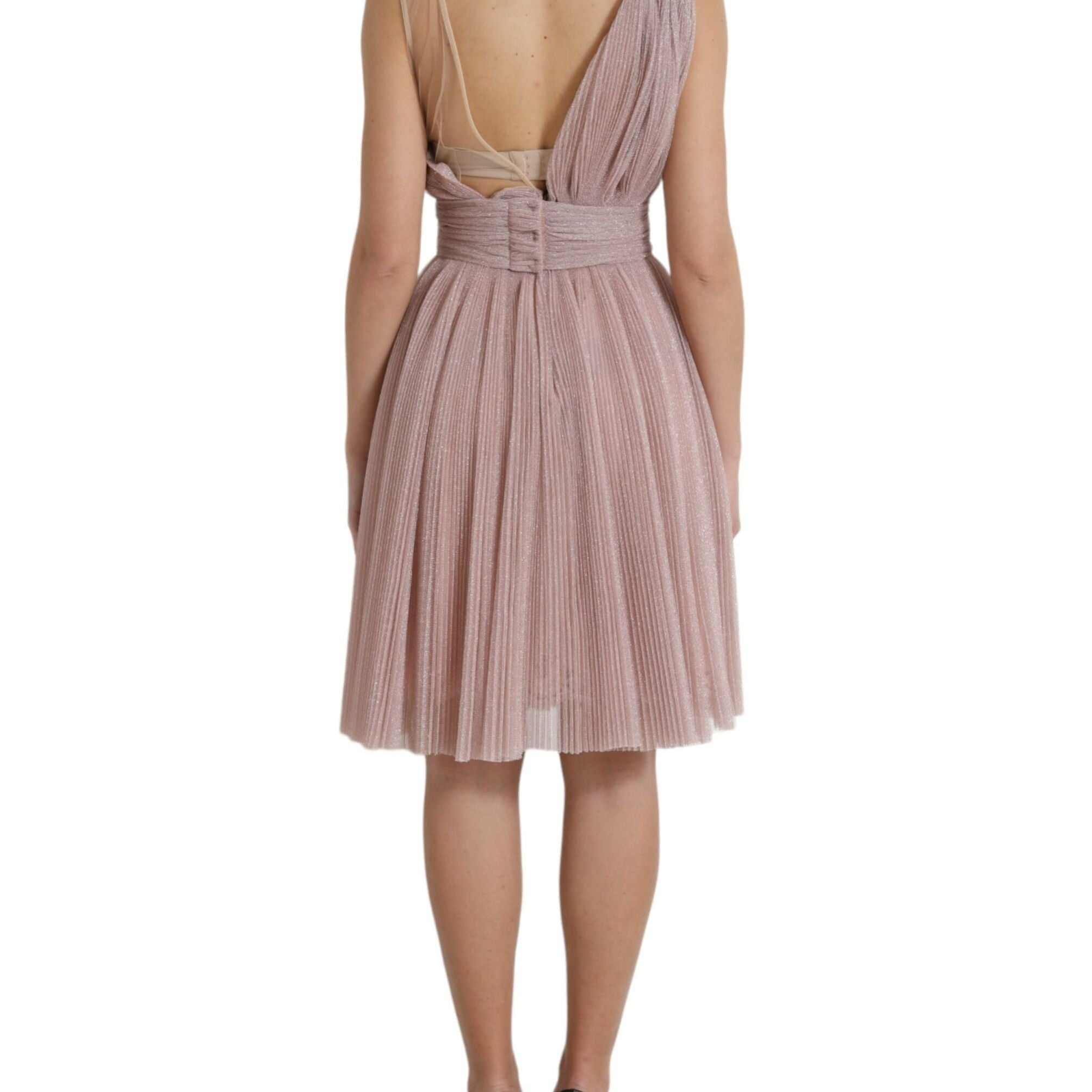 Dolce & Gabbana Pink One Shoulder Pleated Lame Tulle Dress