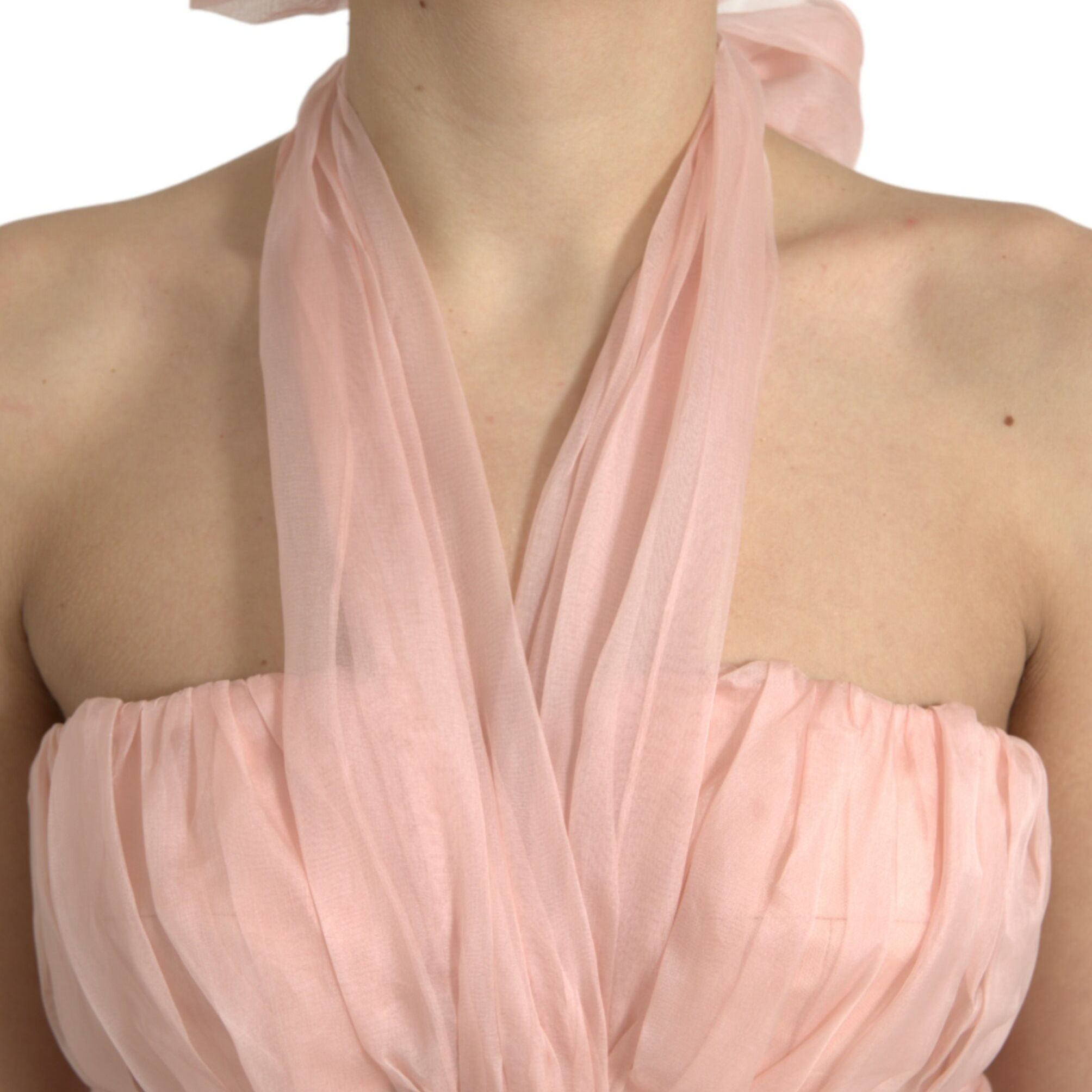 Dolce & Gabbana Pink Silk Chiffon Halter A-line Pleated Midi Dress