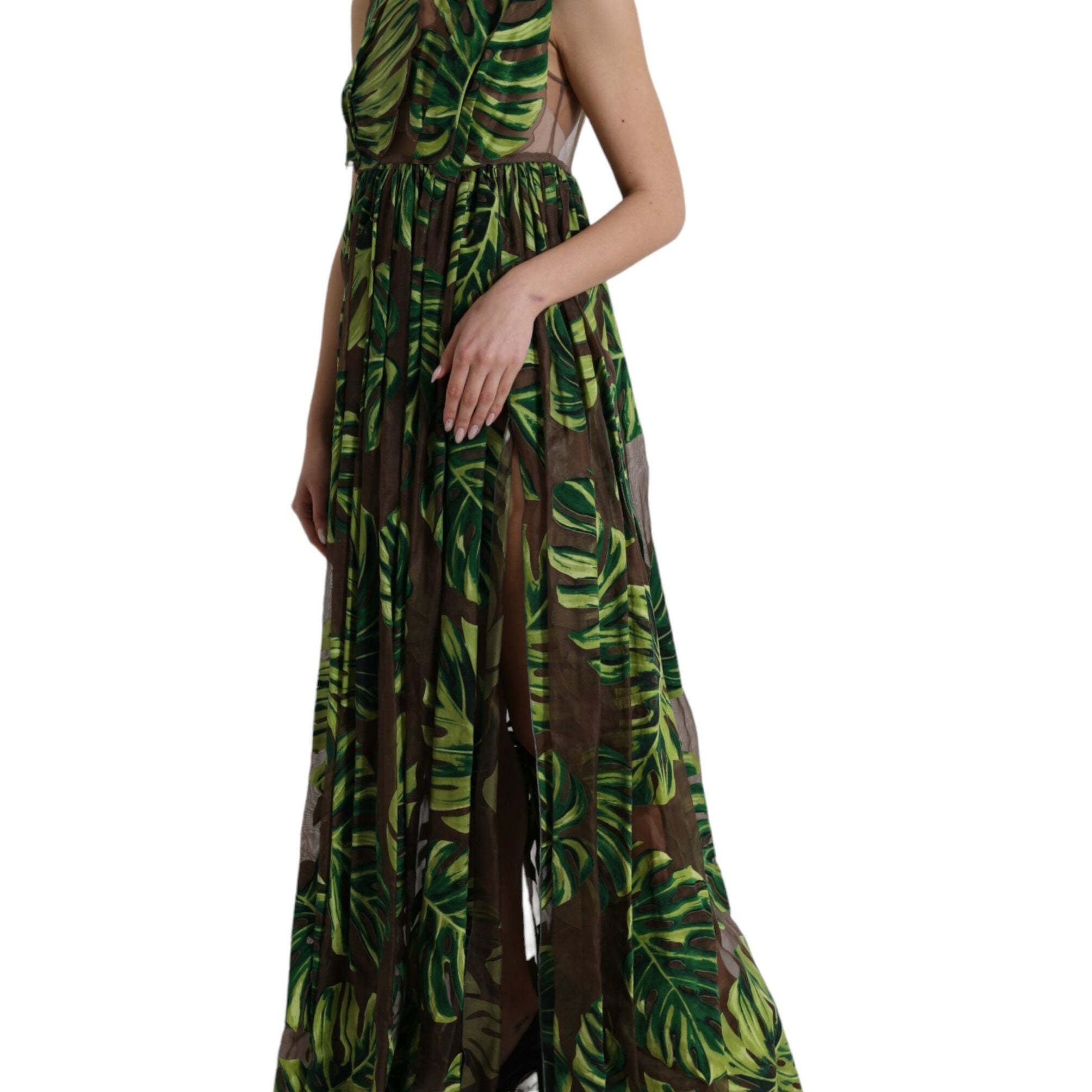 Dolce & Gabbana Green Banana Leaf Sleeveless Long Maxi Dress