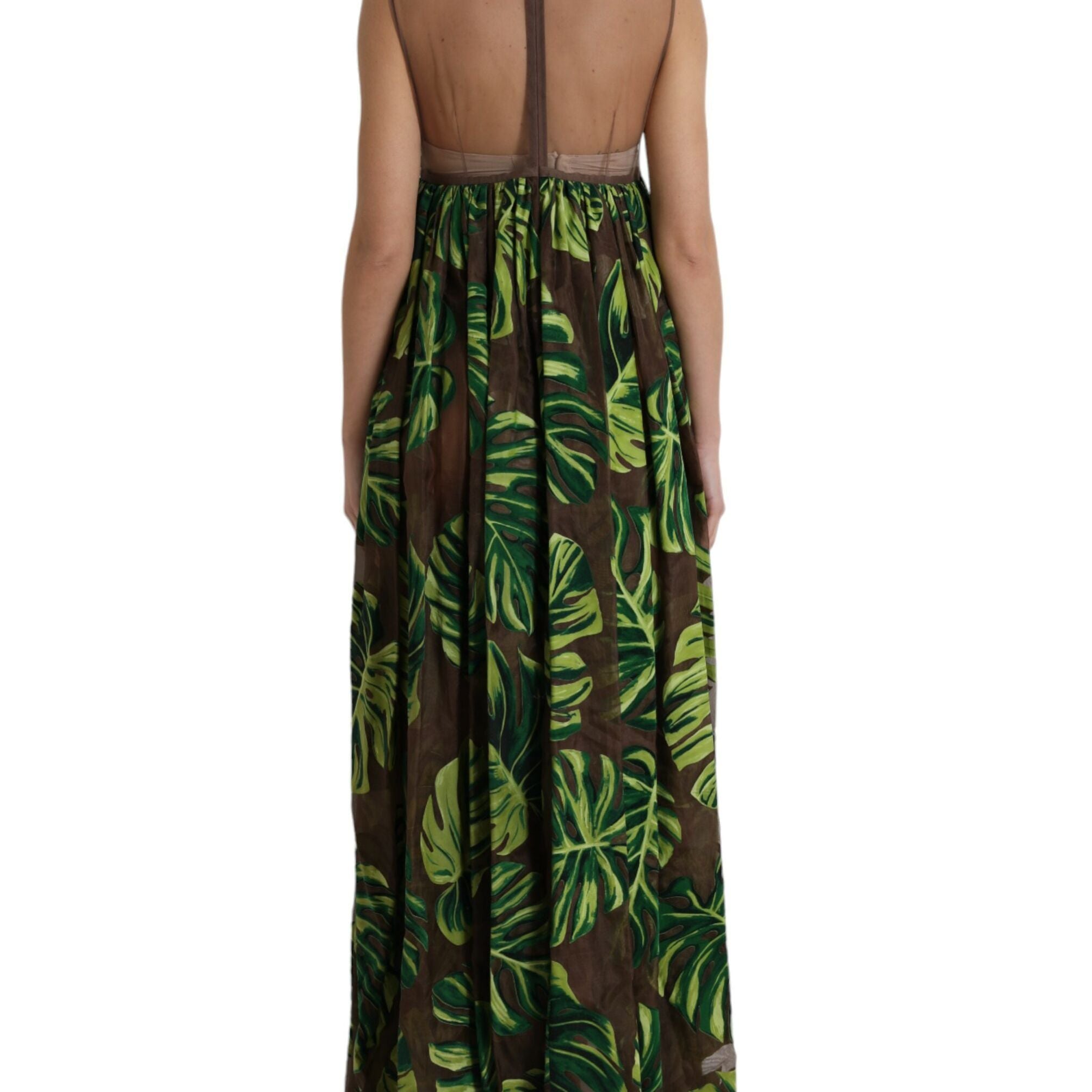 Dolce & Gabbana Green Banana Leaf Sleeveless Long Maxi Dress