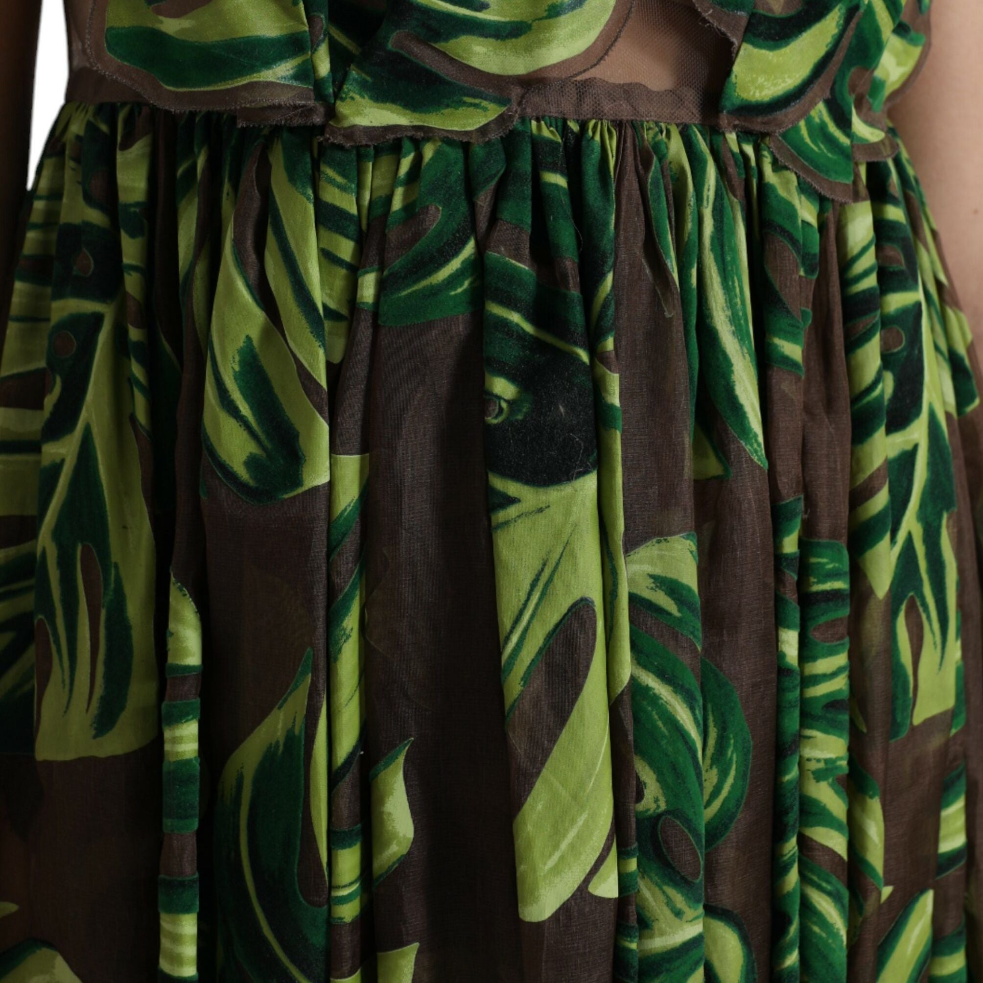Dolce & Gabbana Green Banana Leaf Sleeveless Long Maxi Dress