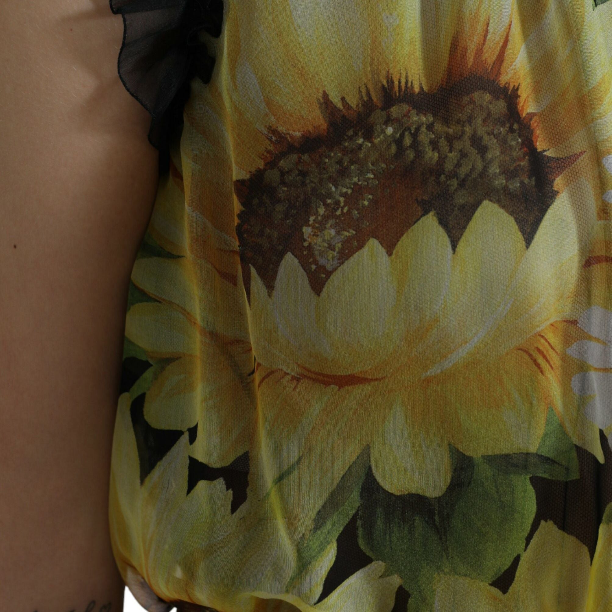 Dolce & Gabbana Black Sunflower A-line Pleated Maxi Dress