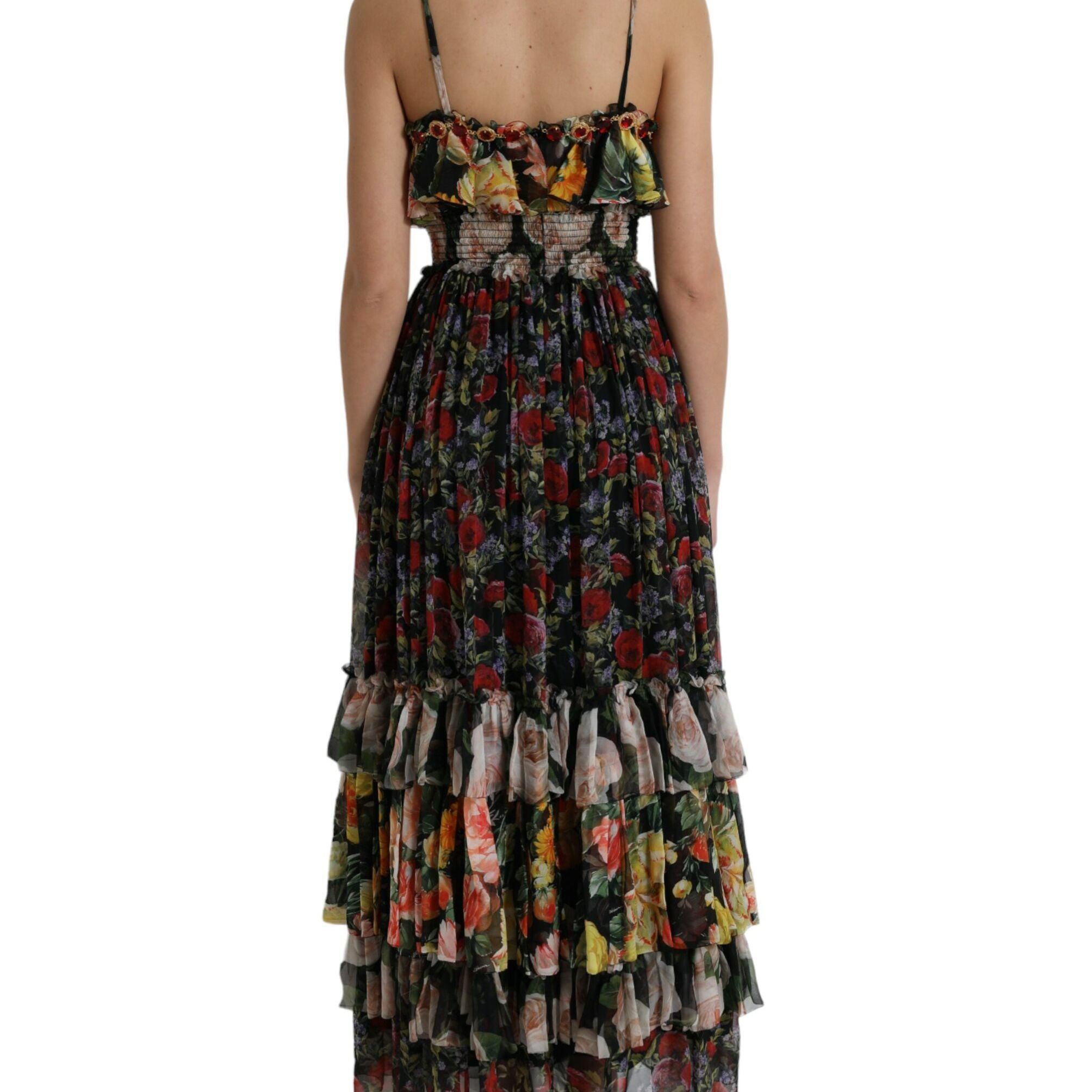 Dolce & Gabbana Multicolor Floral Chiffon Tiered Maxi Dress