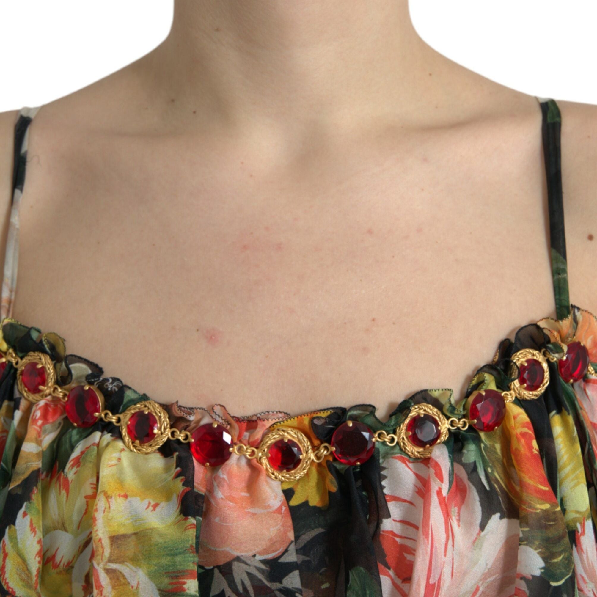 Dolce & Gabbana Multicolor Floral Chiffon Tiered Maxi Dress