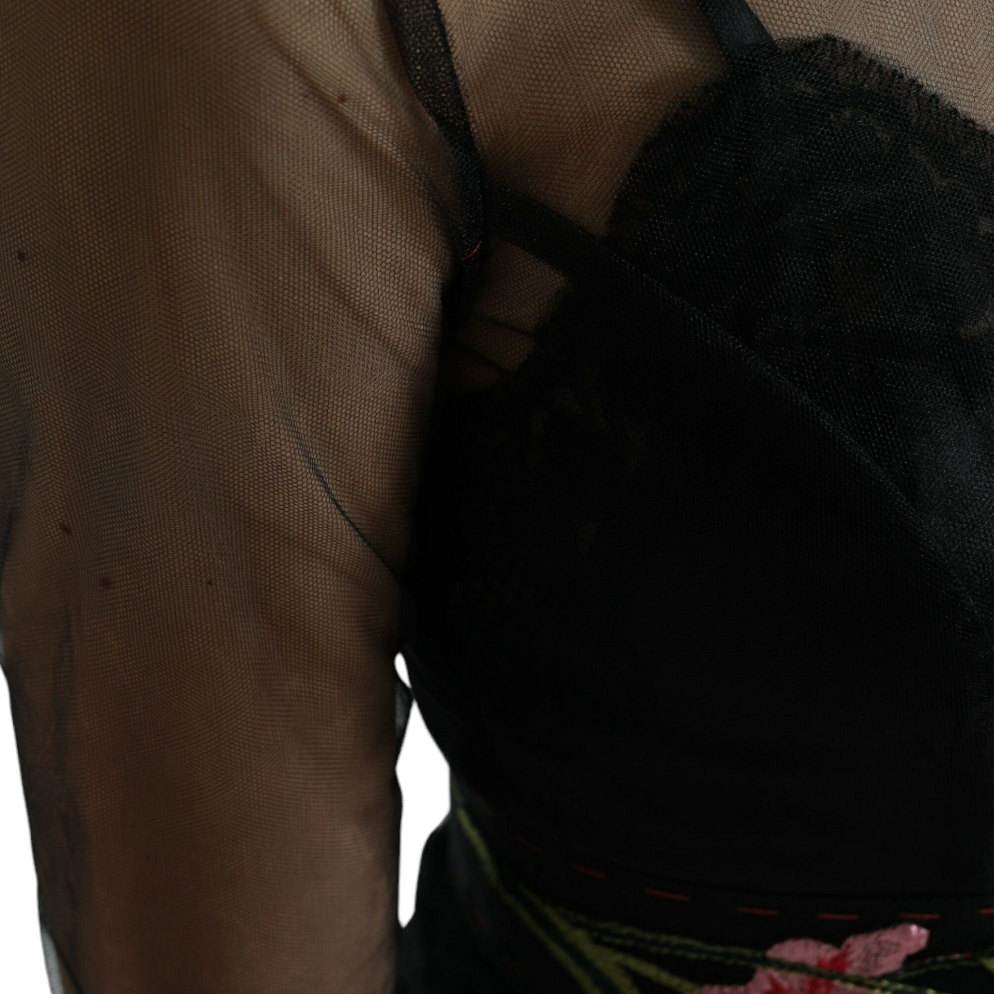 Dolce & Gabbana Black Floral Embroidery Mesh Tulle Gown Dress