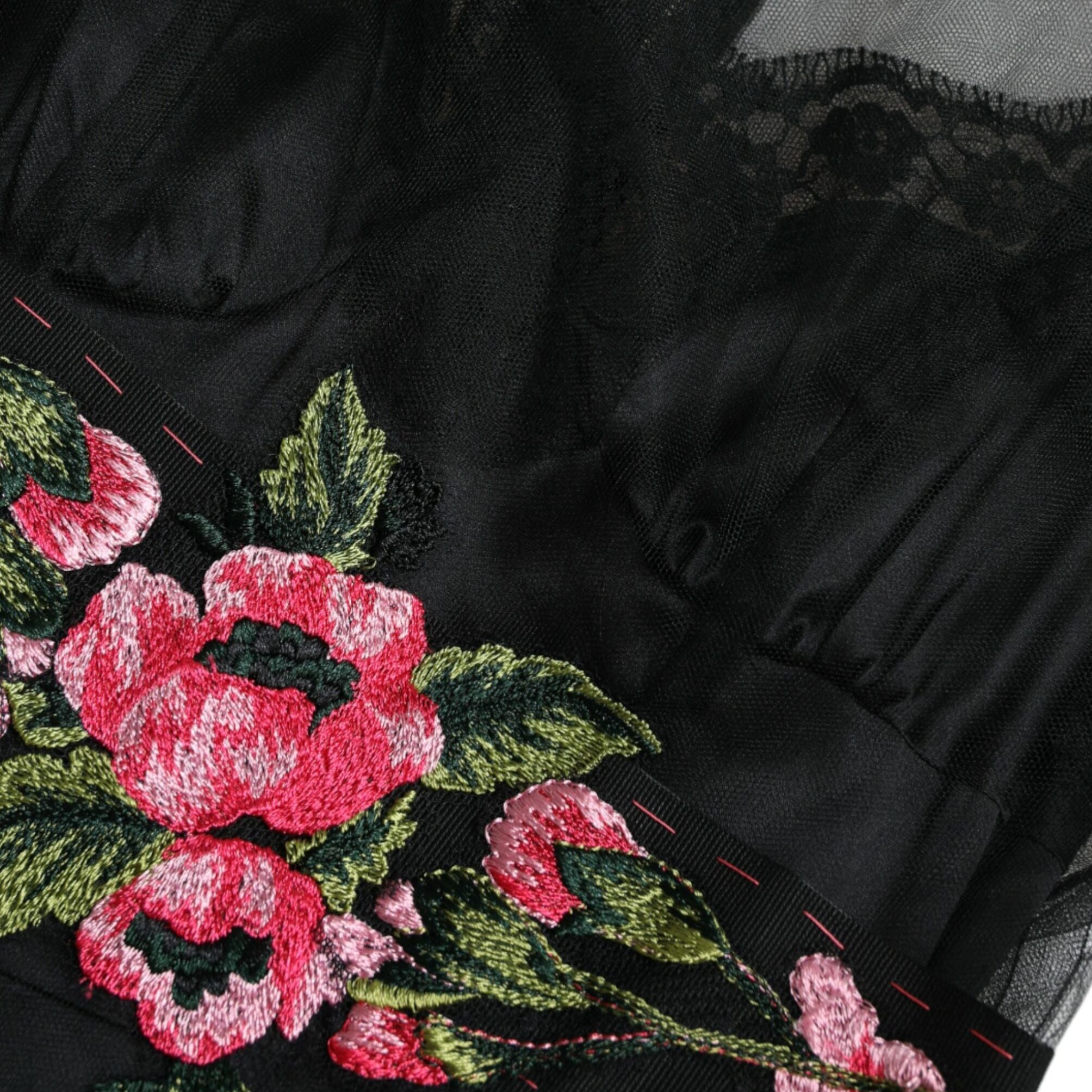Dolce & Gabbana Black Floral Embroidery Mesh Tulle Gown Dress