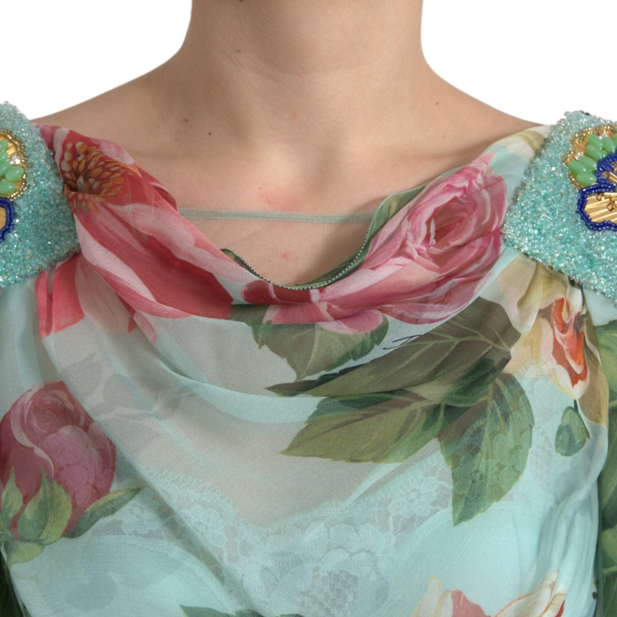 Dolce & Gabbana Blue Floral Print Tiered Long Maxi Dress