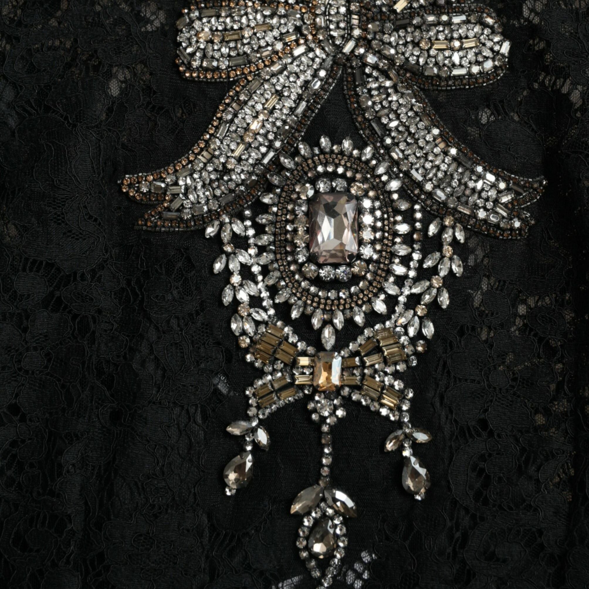 Dolce & Gabbana Black Lace Crystal Embellished Sheath Dress