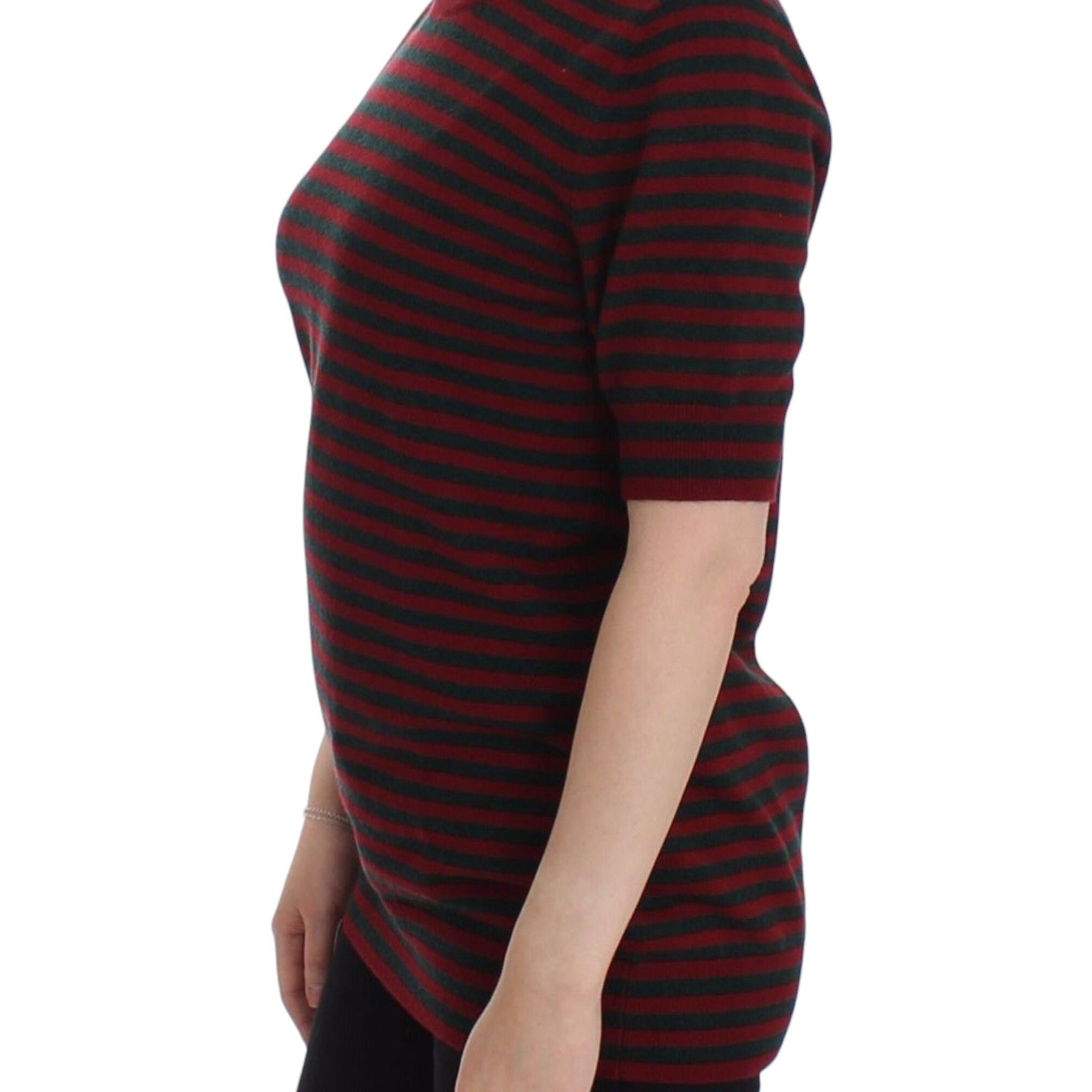 Dolce & Gabbana Red Gray Cashmere Short Sleeve Sweater