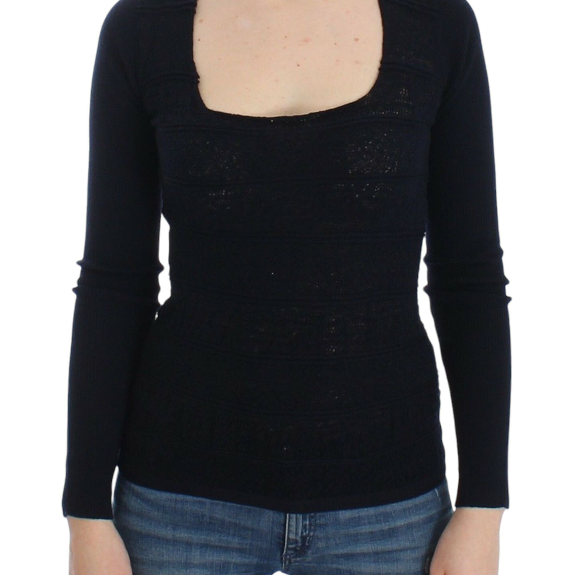 Ermanno Scervino Blue Knitted Wool Stretch Sweater Top