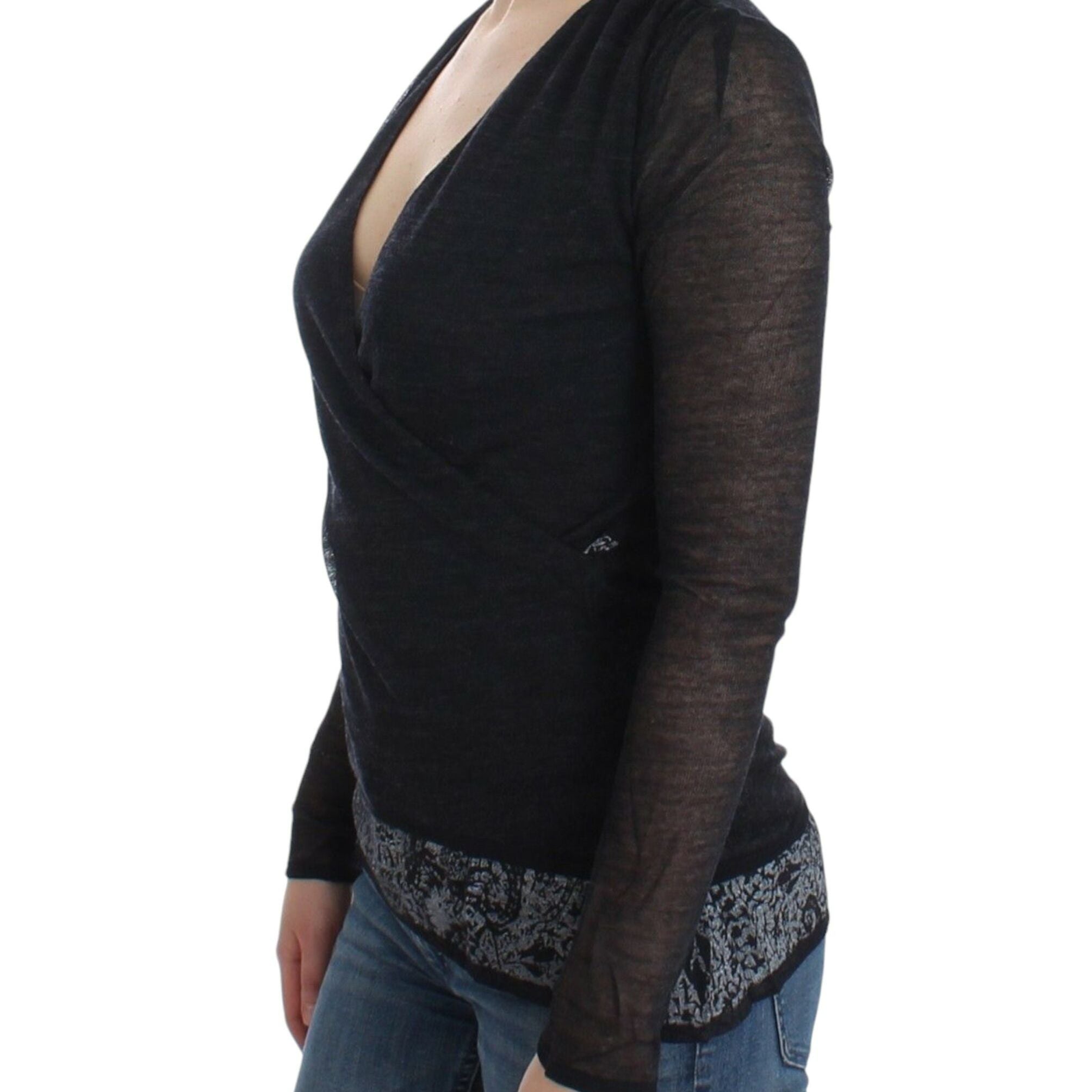 Ermanno Scervino Black Wool Blend Stretch Long Sleeve Sweater