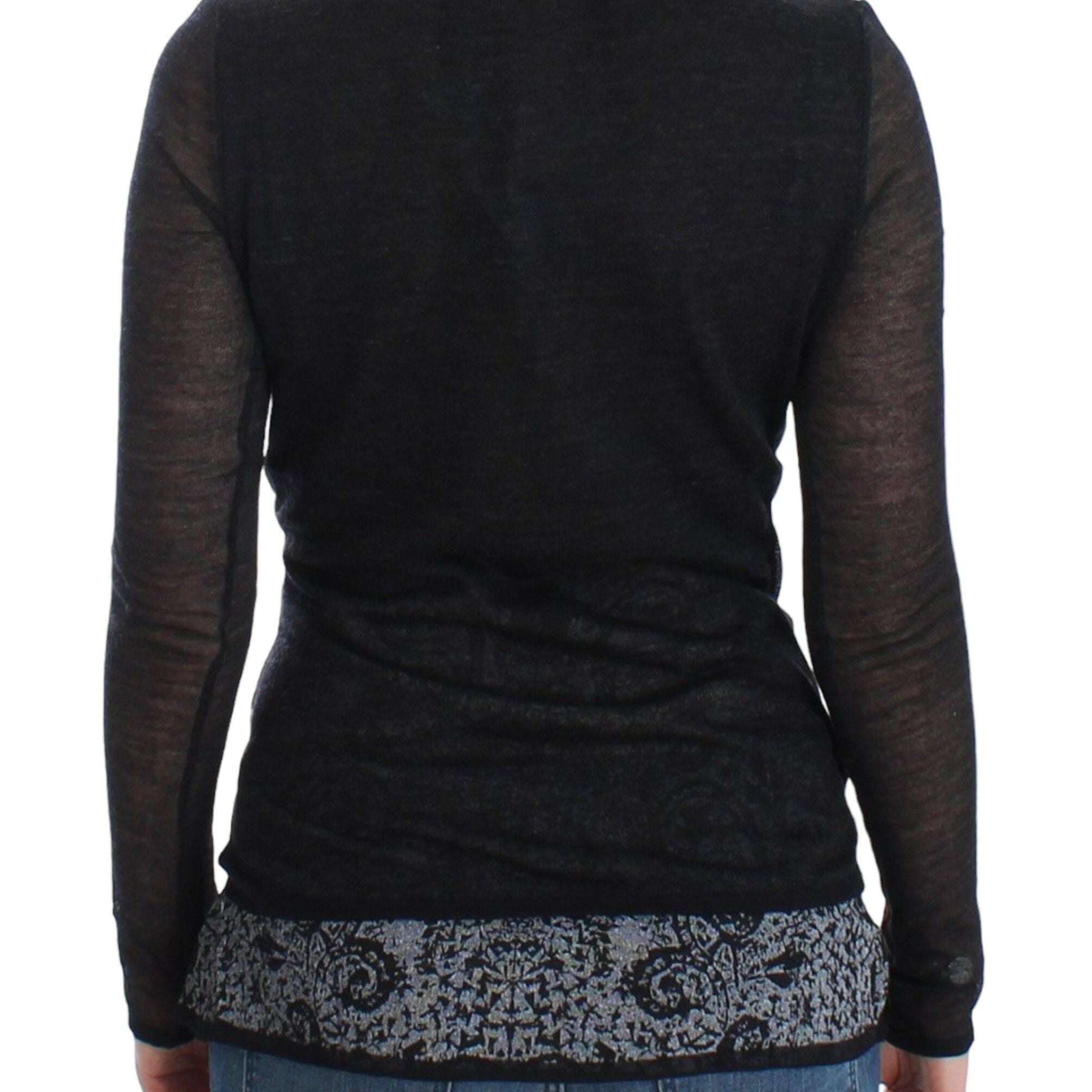 Ermanno Scervino Black Wool Blend Stretch Long Sleeve Sweater
