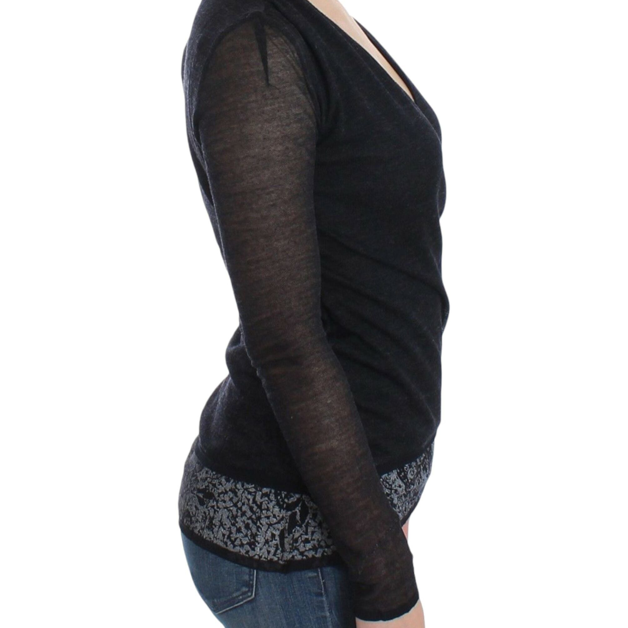 Ermanno Scervino Black Wool Blend Stretch Long Sleeve Sweater