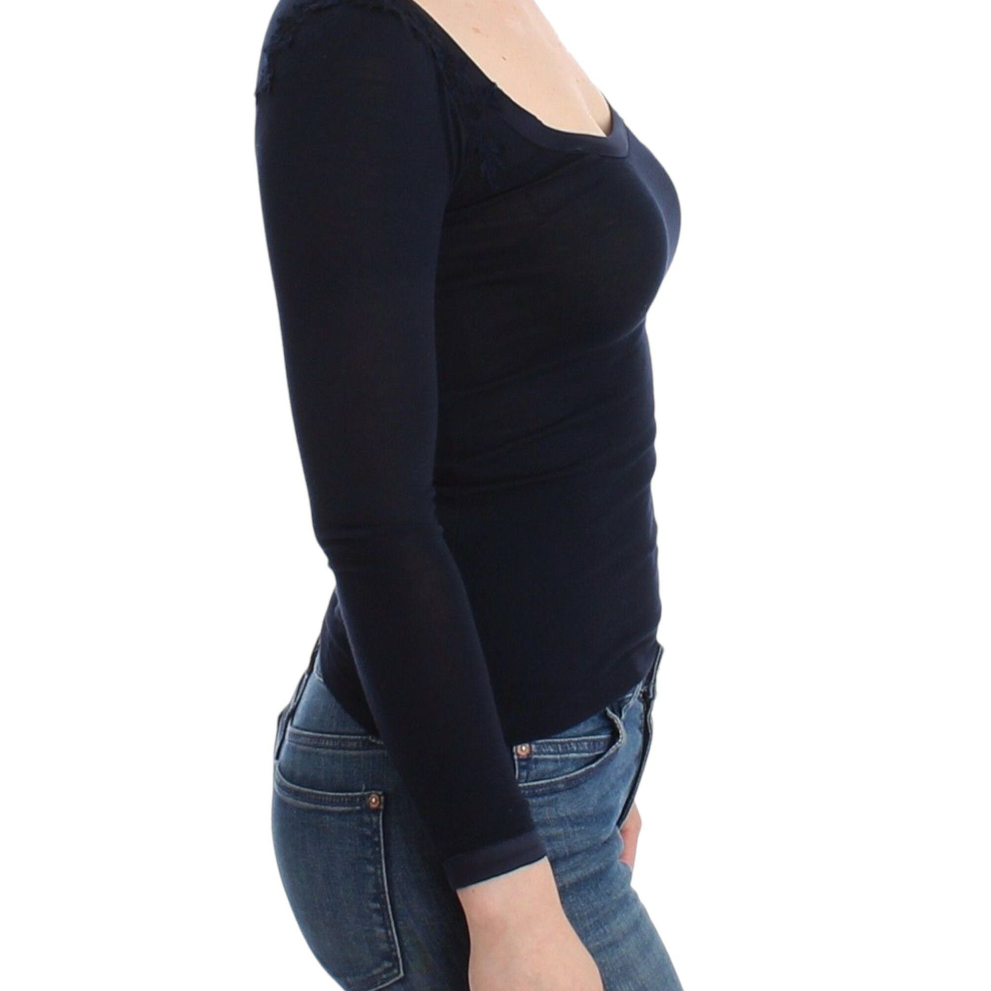 Ermanno Scervino Lingerie Blue Top Blouse Jumper Lace Rayon