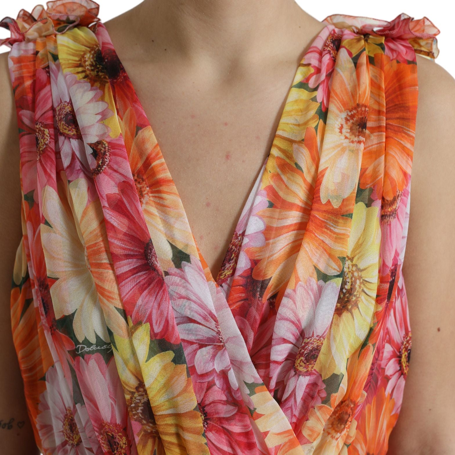 Dolce & Gabbana Multicolor Sunflower Print Silk Midi Dress