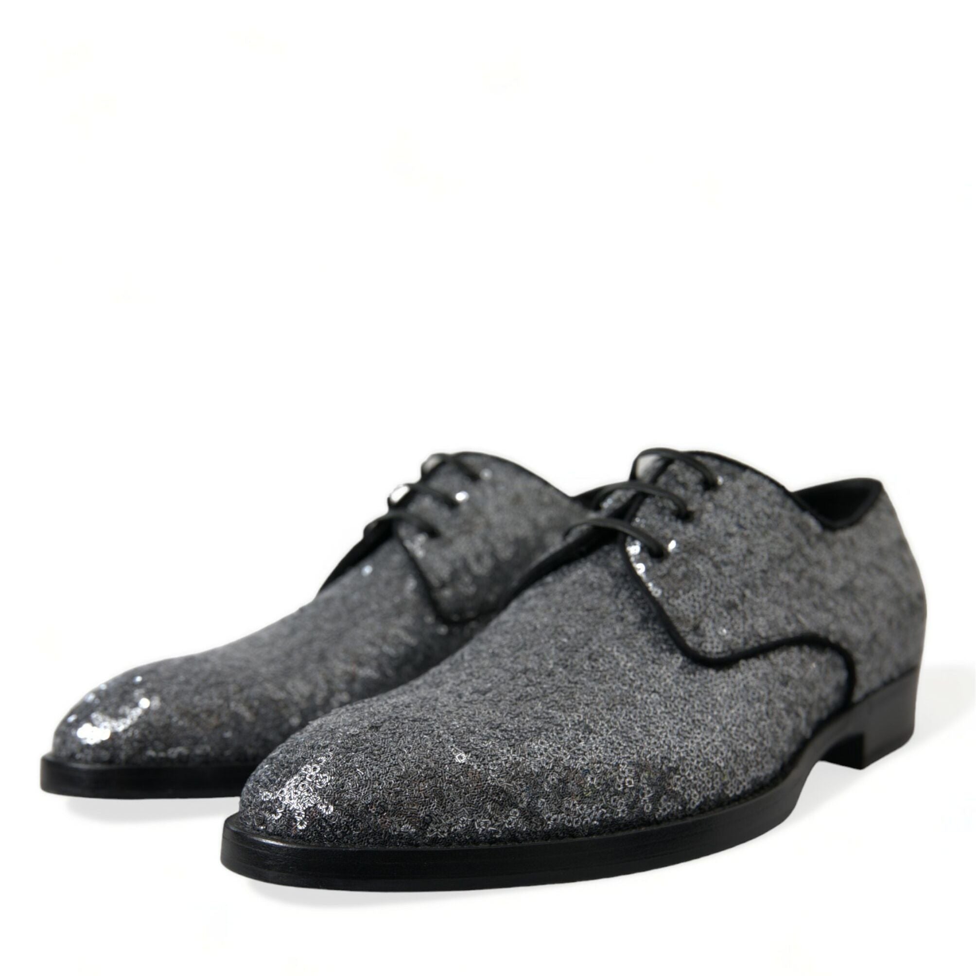 Dolce & Gabbana Silver Sequined Lace Up Men Derby Dress Shoes
