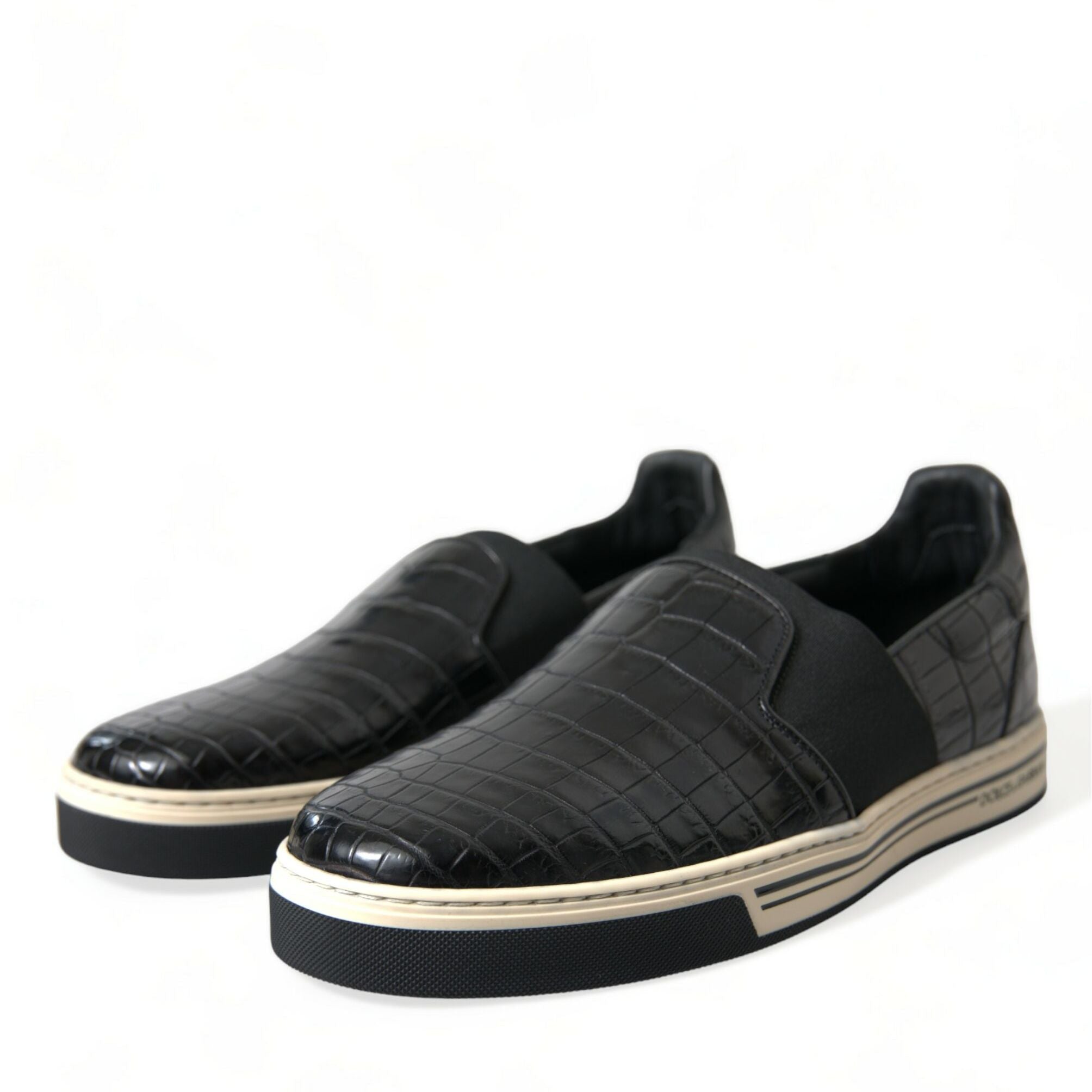 Dolce & Gabbana Black Croc Exotic Leather Sneakers Shoes