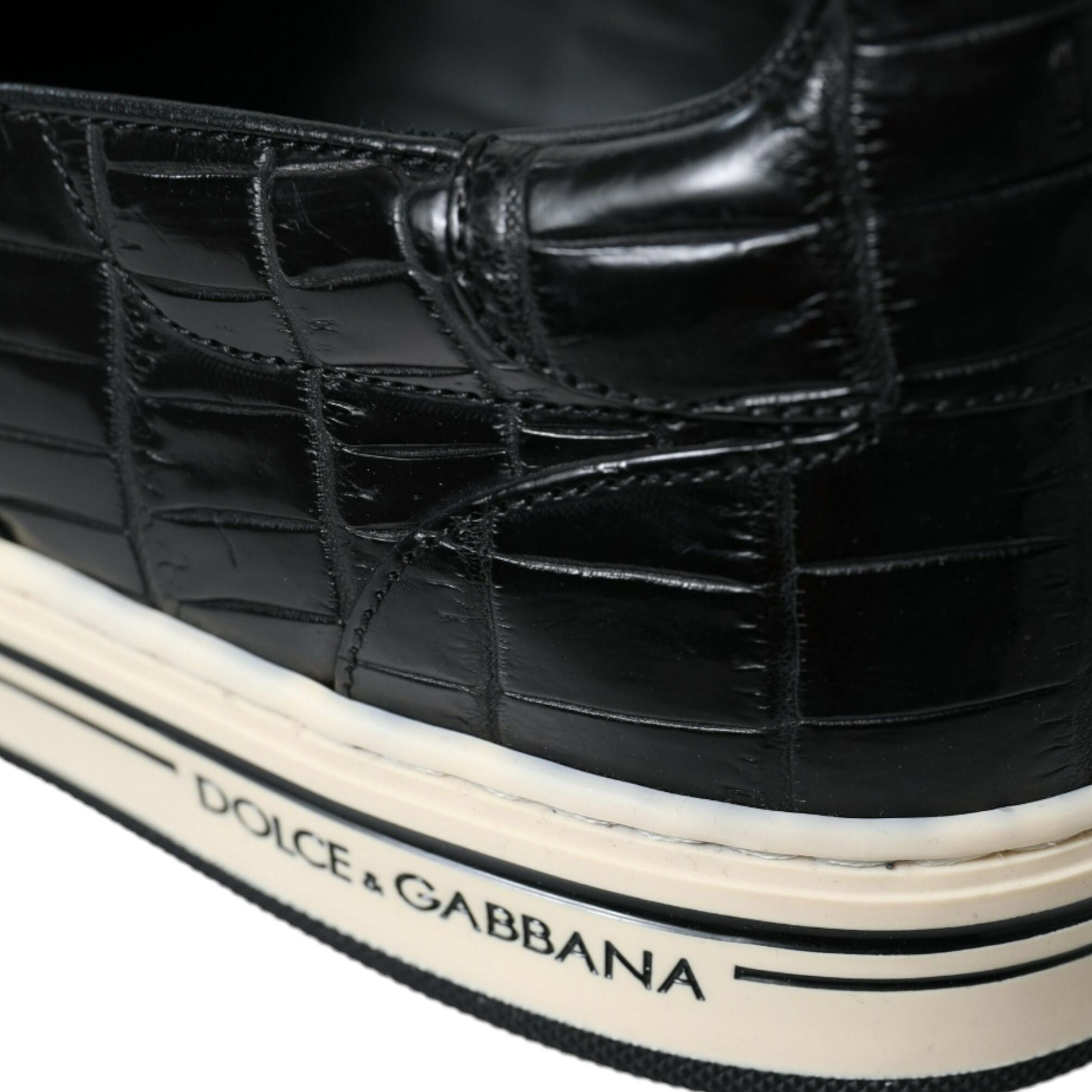 Dolce & Gabbana Black Croc Exotic Leather Sneakers Shoes