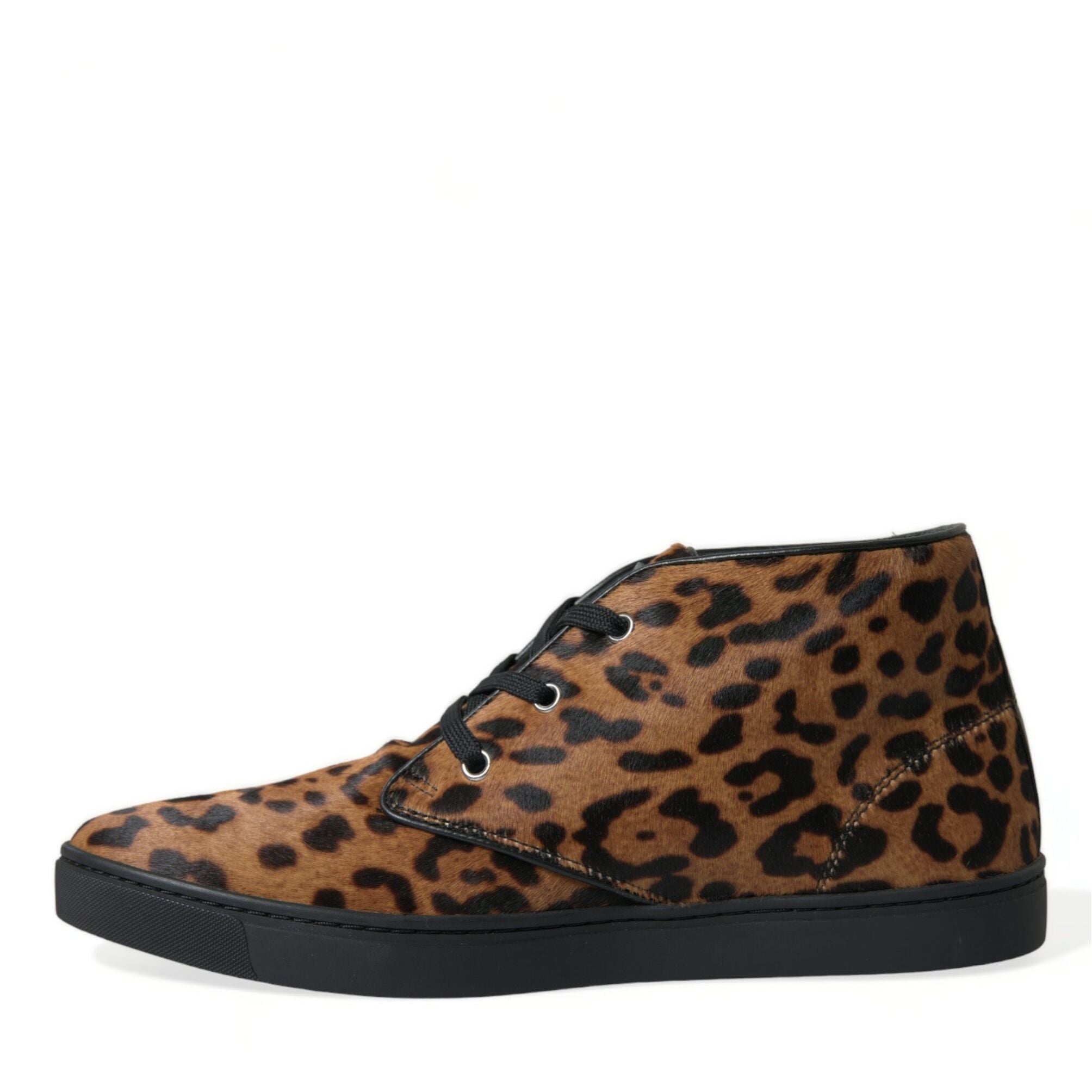 Dolce & Gabbana Brown Leopard Pony Hair Leather Sneakers Shoes