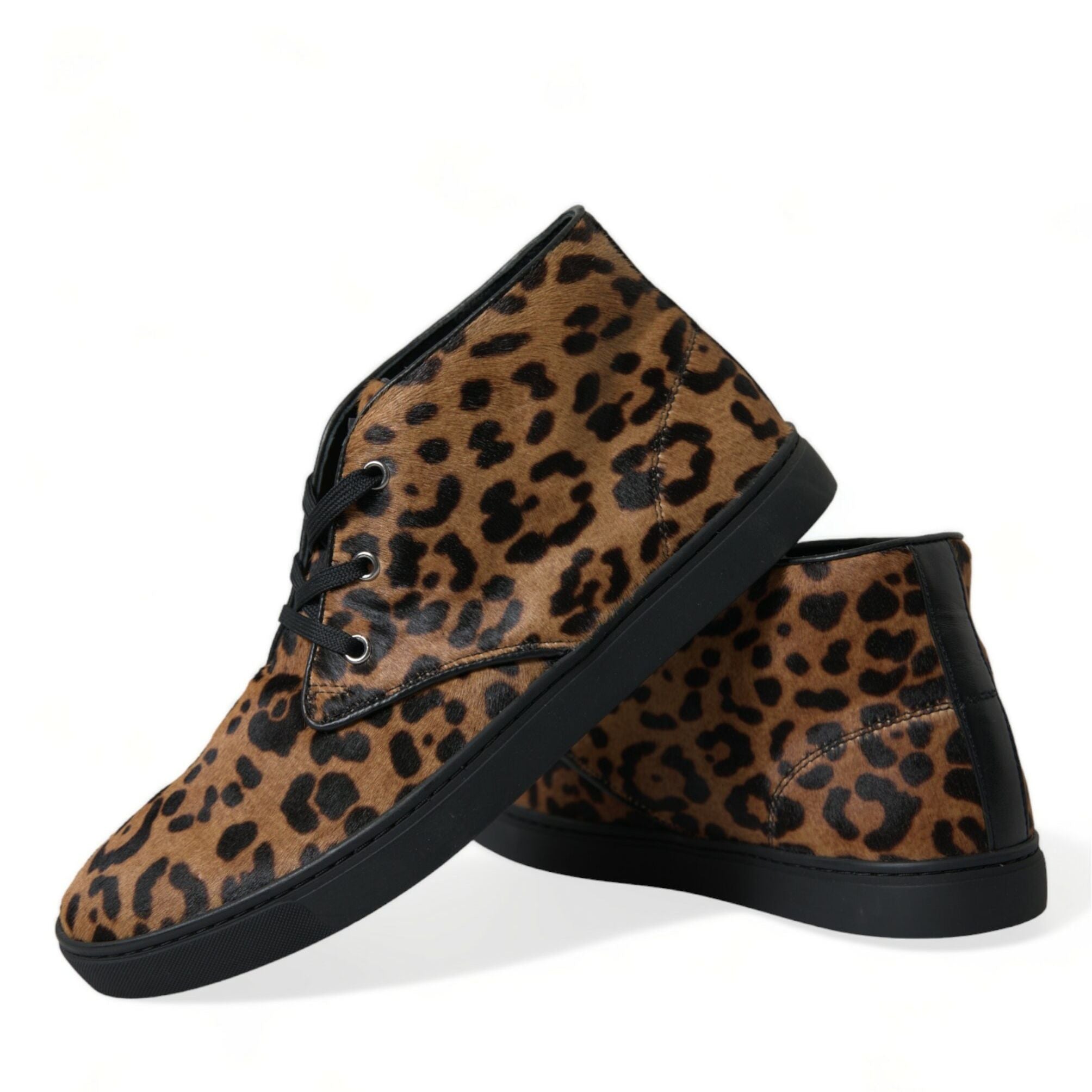 Dolce & Gabbana Brown Leopard Pony Hair Leather Sneakers Shoes