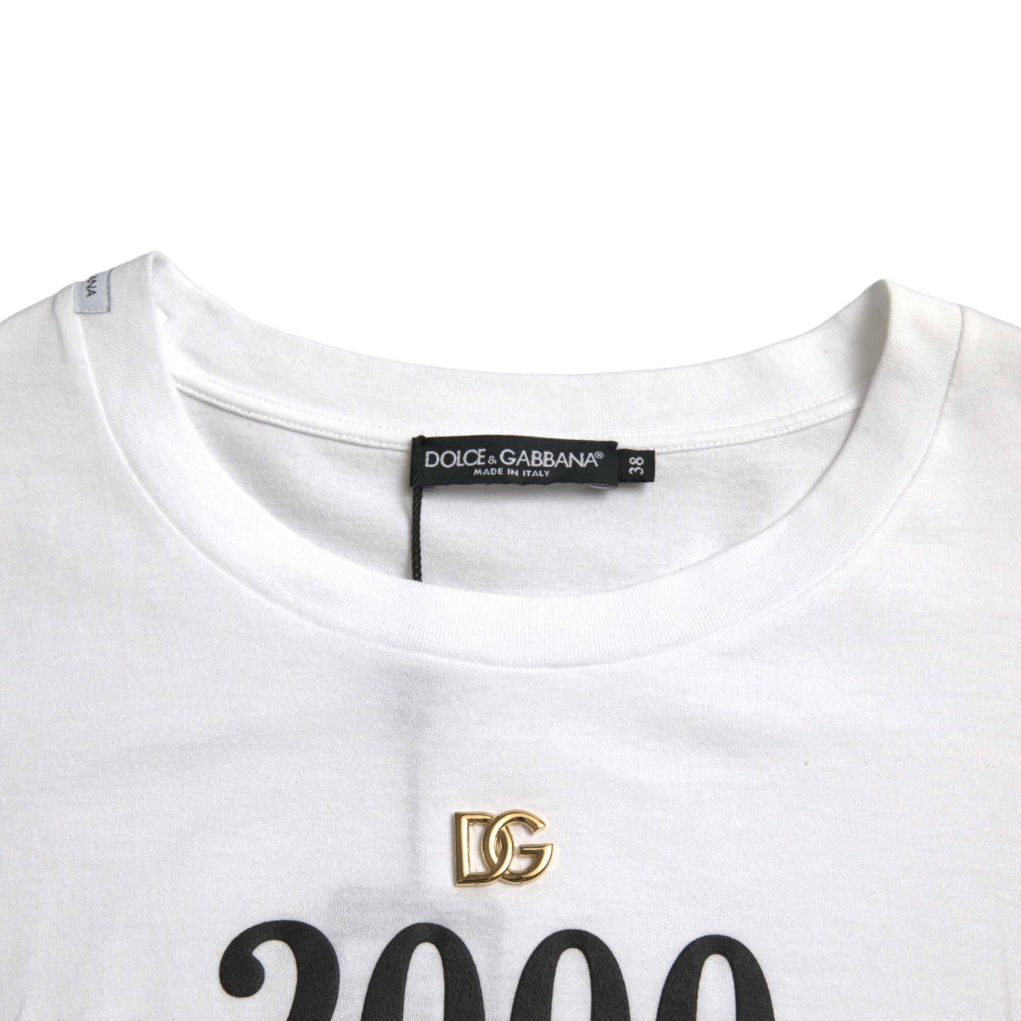 Dolce & Gabbana White Slogan Print Lacing Detailed T-shirt