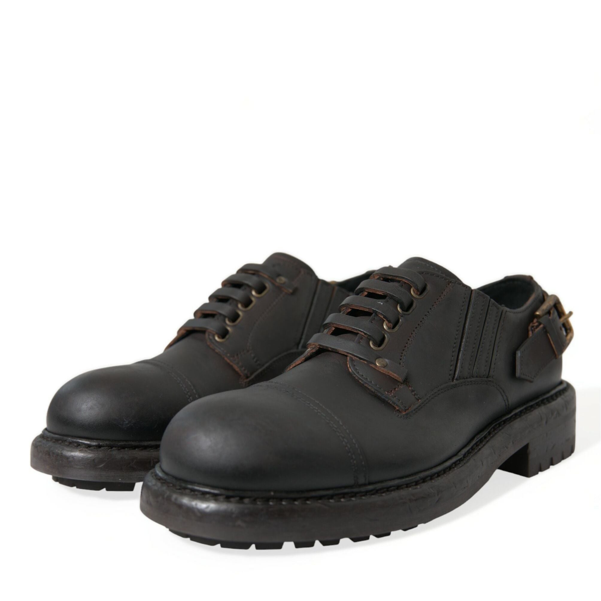 Dolce & Gabbana Brown Leather Lace Up Derby Men Dress Shoes