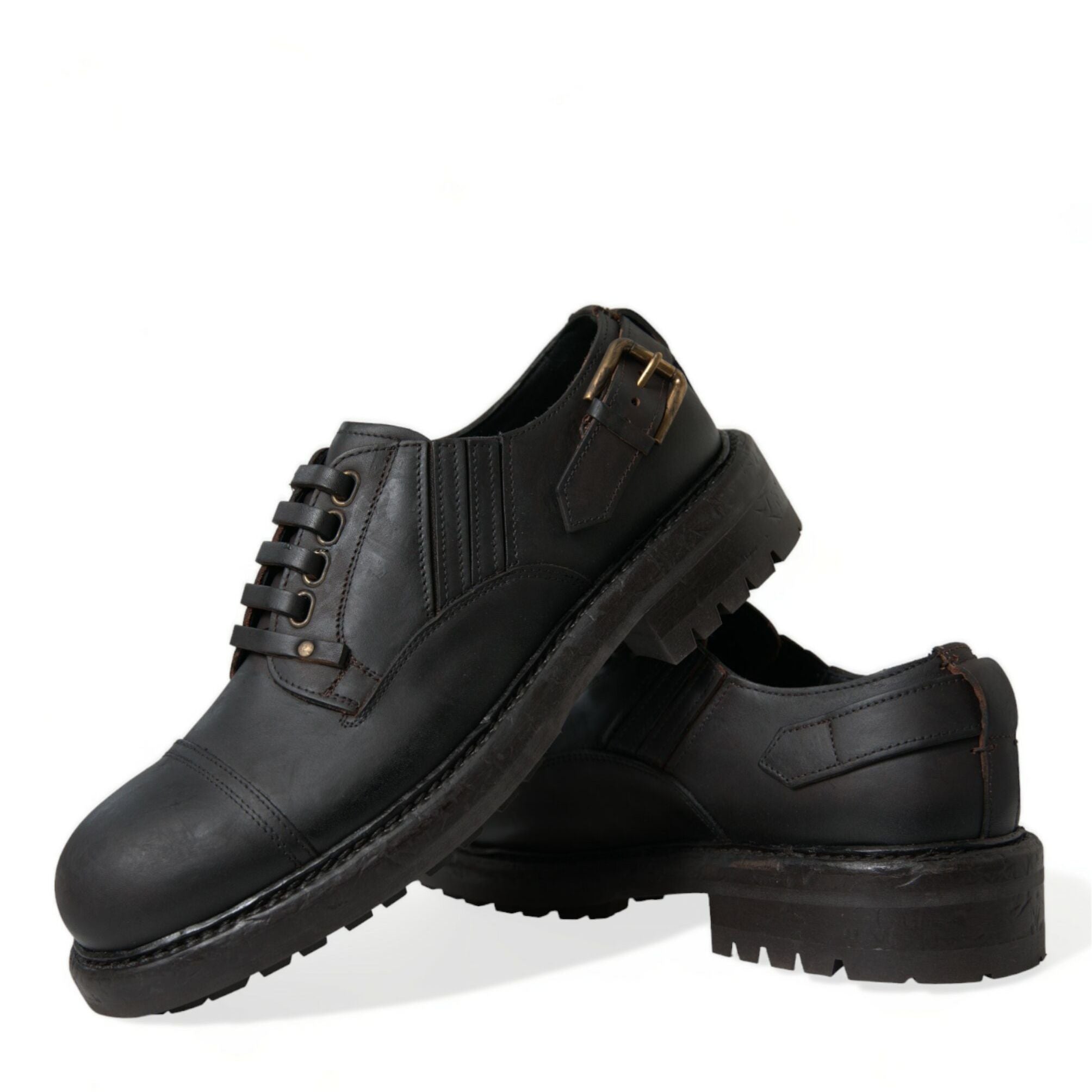 Dolce & Gabbana Brown Leather Lace Up Derby Men Dress Shoes