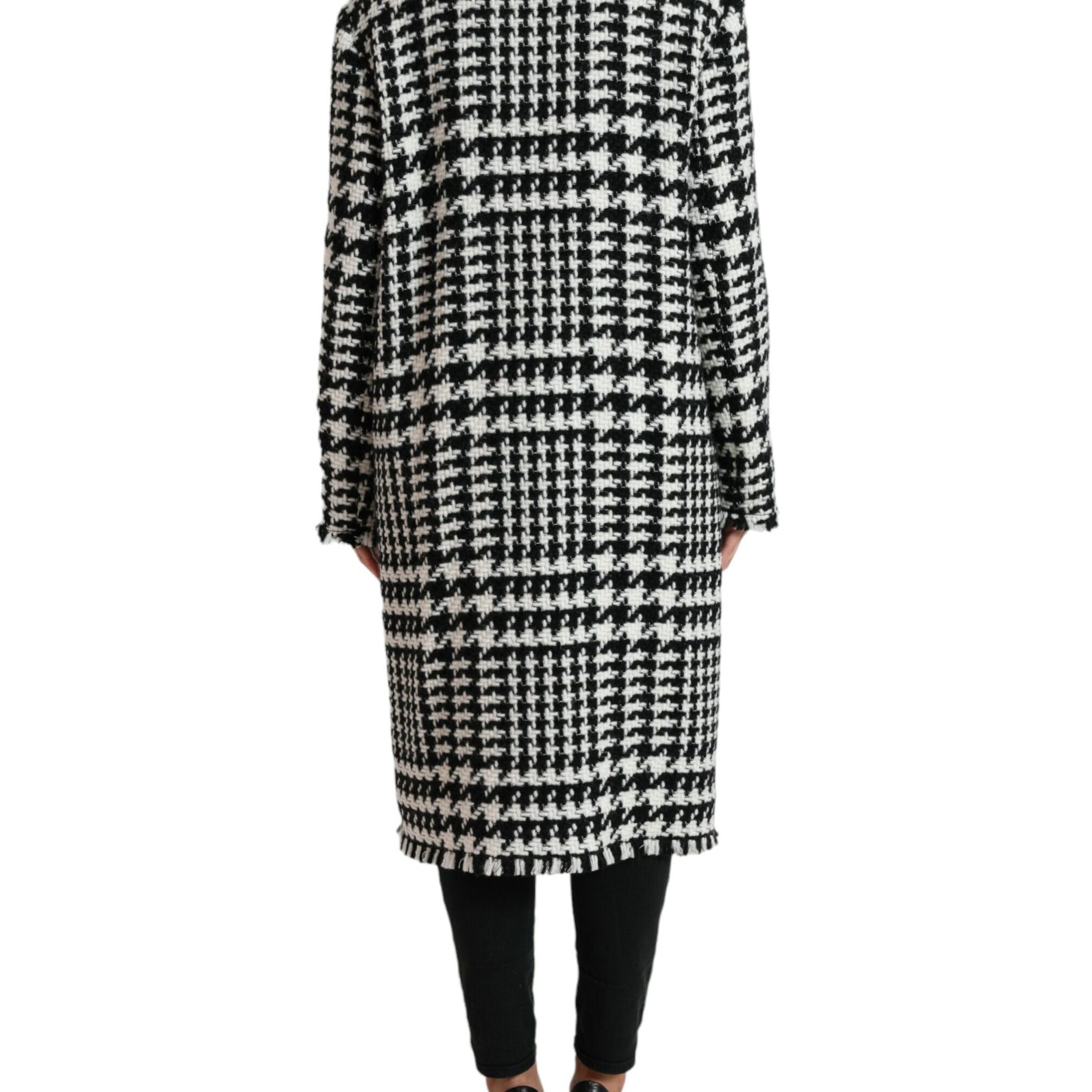 Dolce & Gabbana Black White Houndstooth Trench Coat Jacket