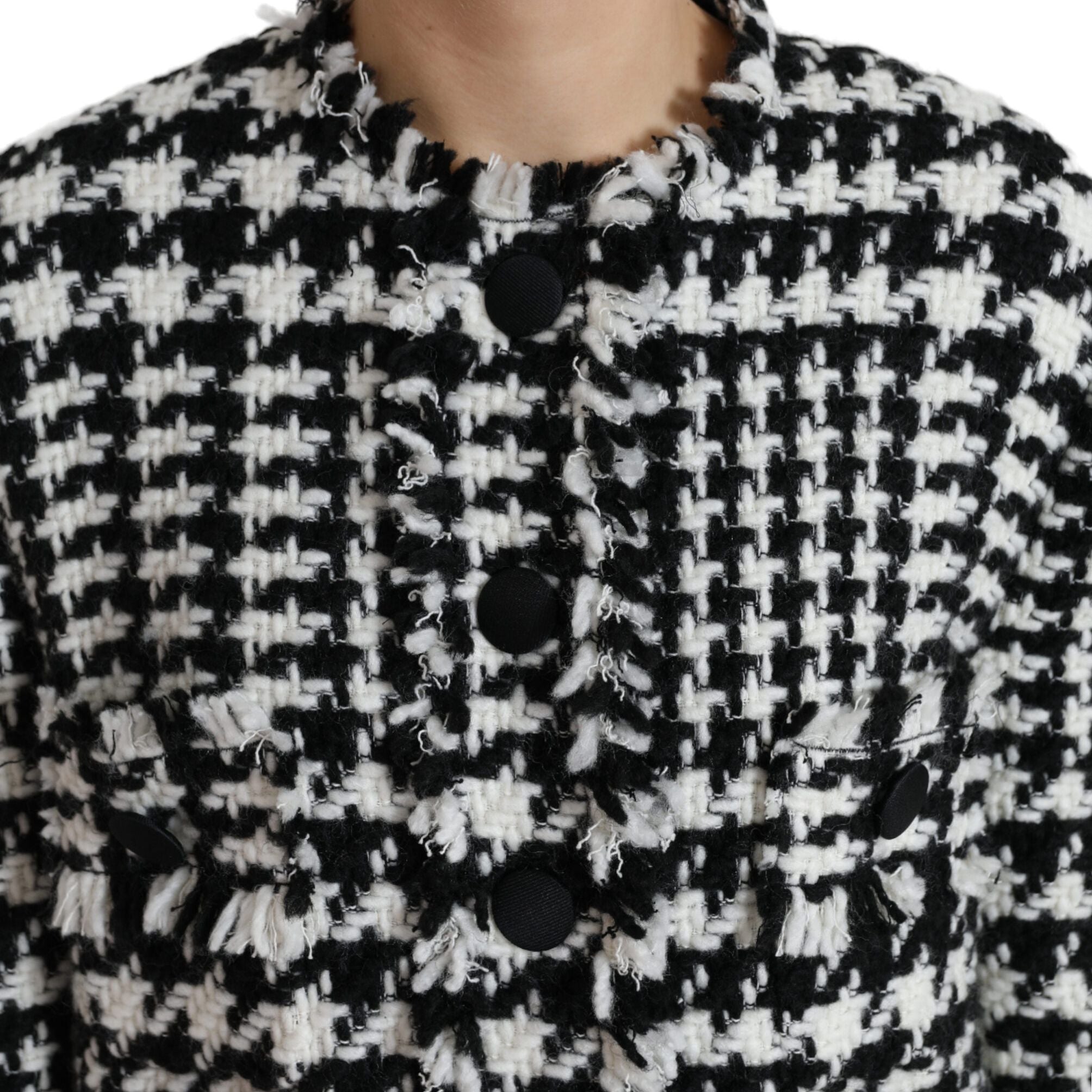 Dolce & Gabbana Black White Houndstooth Trench Coat Jacket
