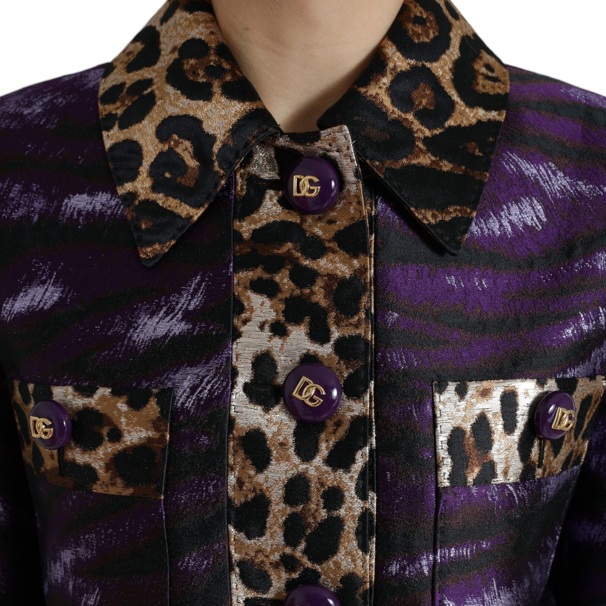 Dolce & Gabbana Purple Lamé Jacquard Tiger Print Coat Jacket