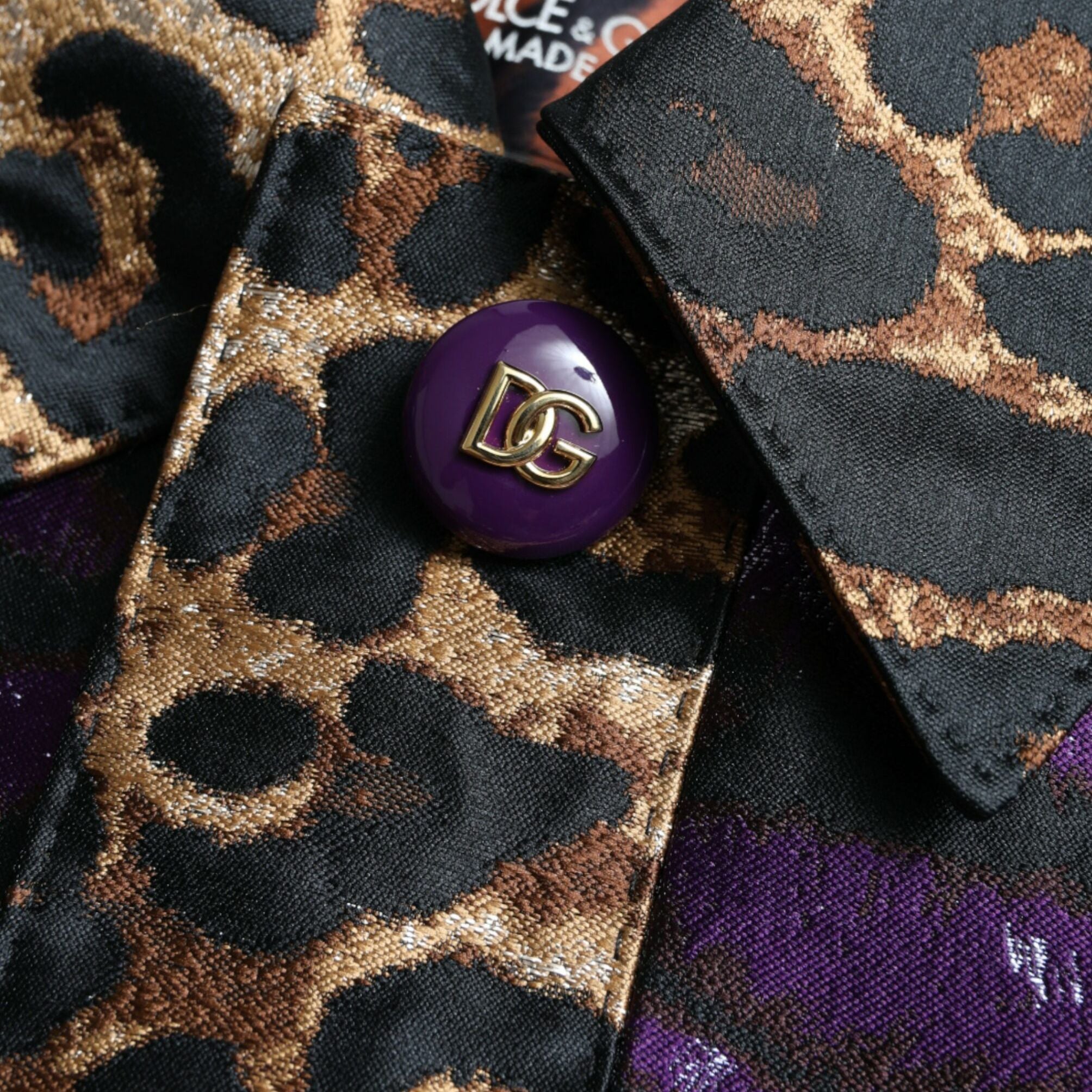 Dolce & Gabbana Purple Lamé Jacquard Tiger Print Coat Jacket