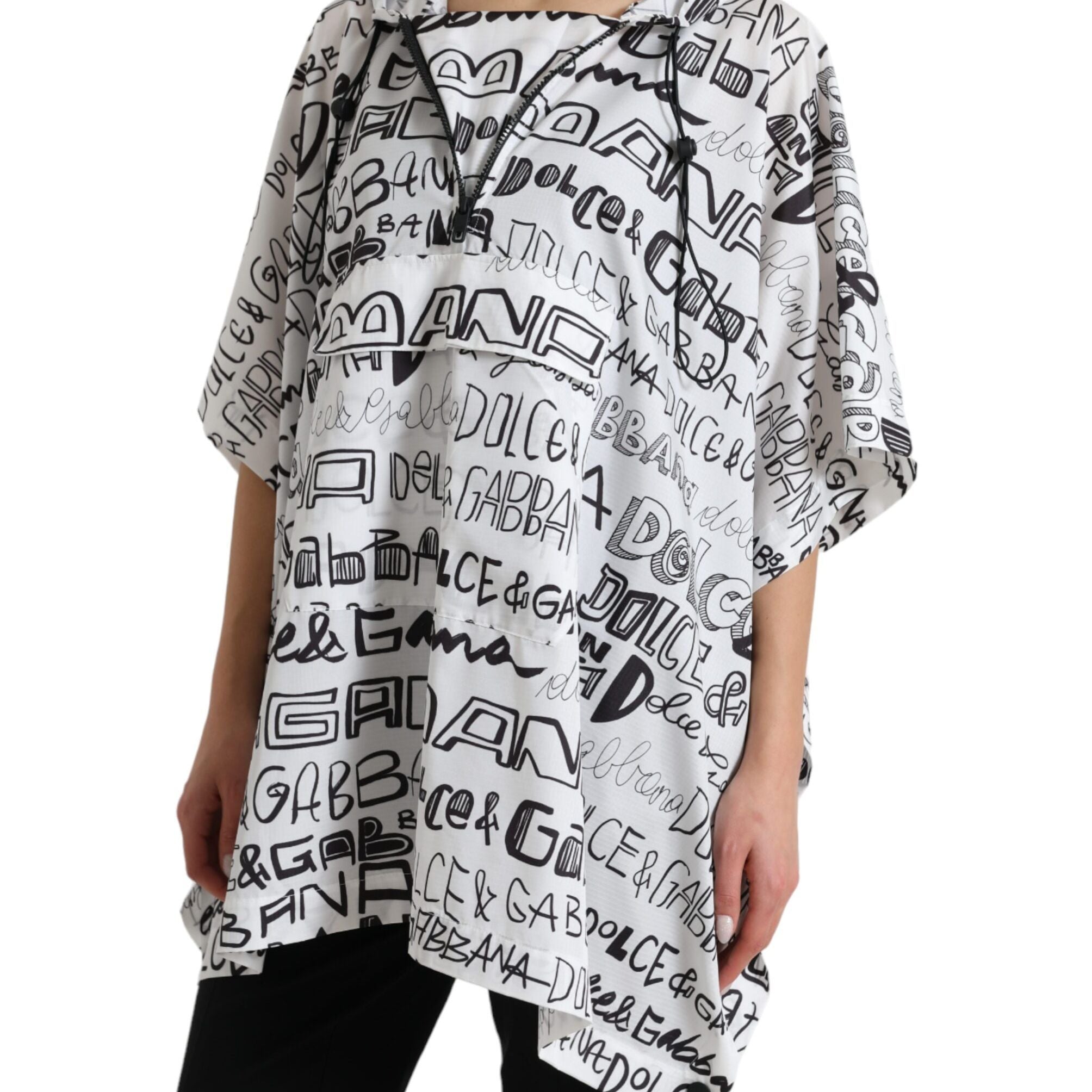 Dolce & Gabbana White Logo Print Hooded Blouson T-shirt Top