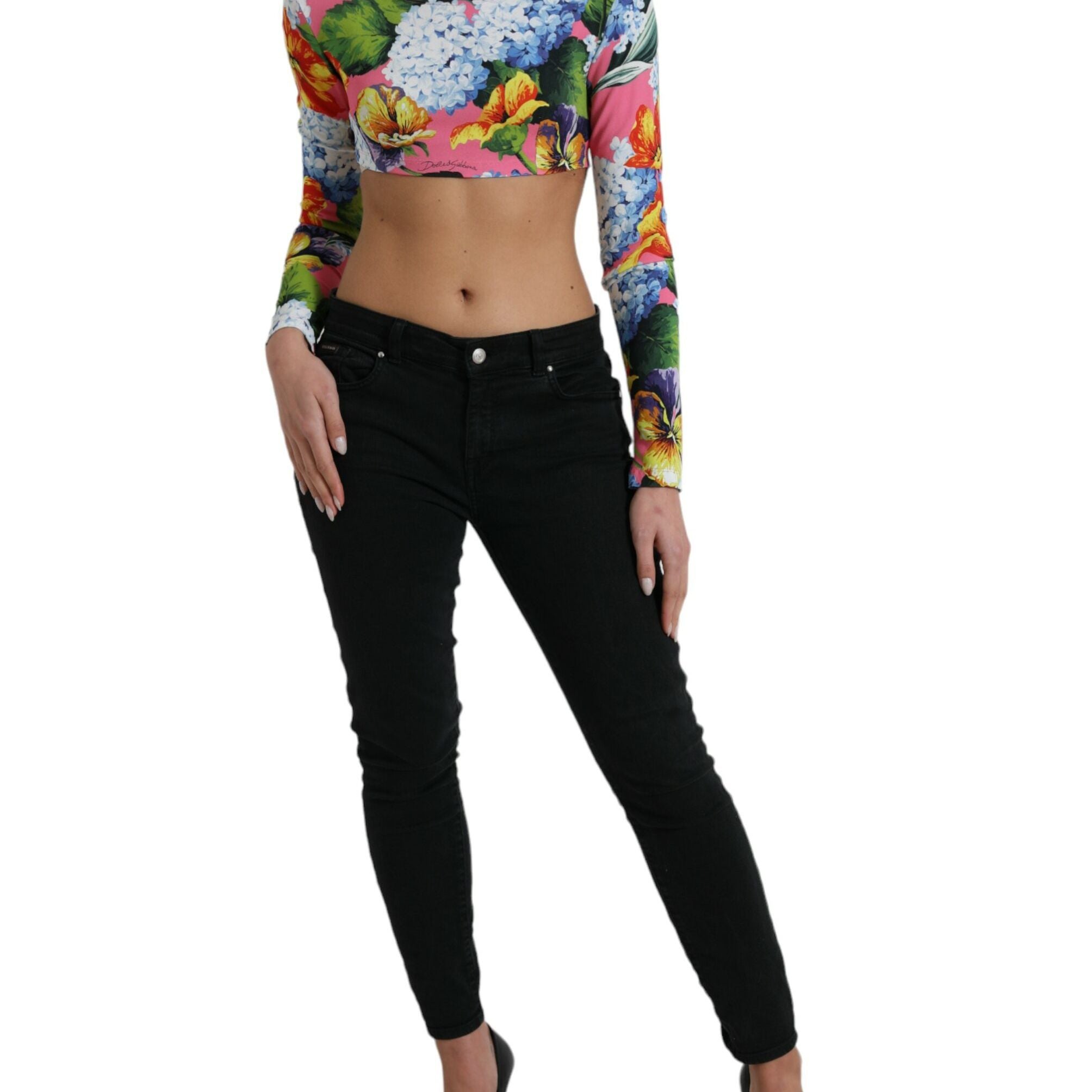 Dolce & Gabbana Multicolor Floral Long Sleeves Cropped Top
