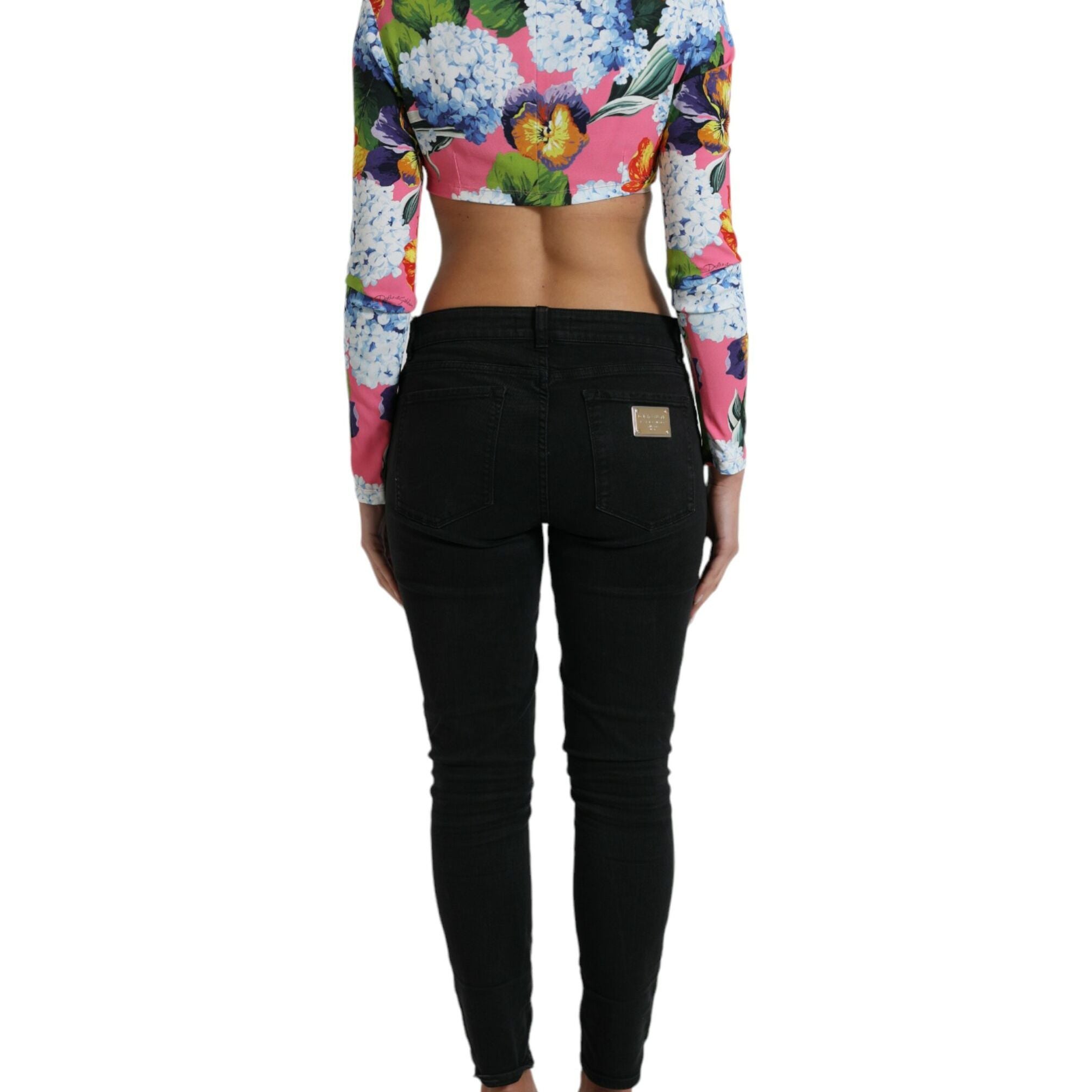 Dolce & Gabbana Multicolor Floral Long Sleeves Cropped Top