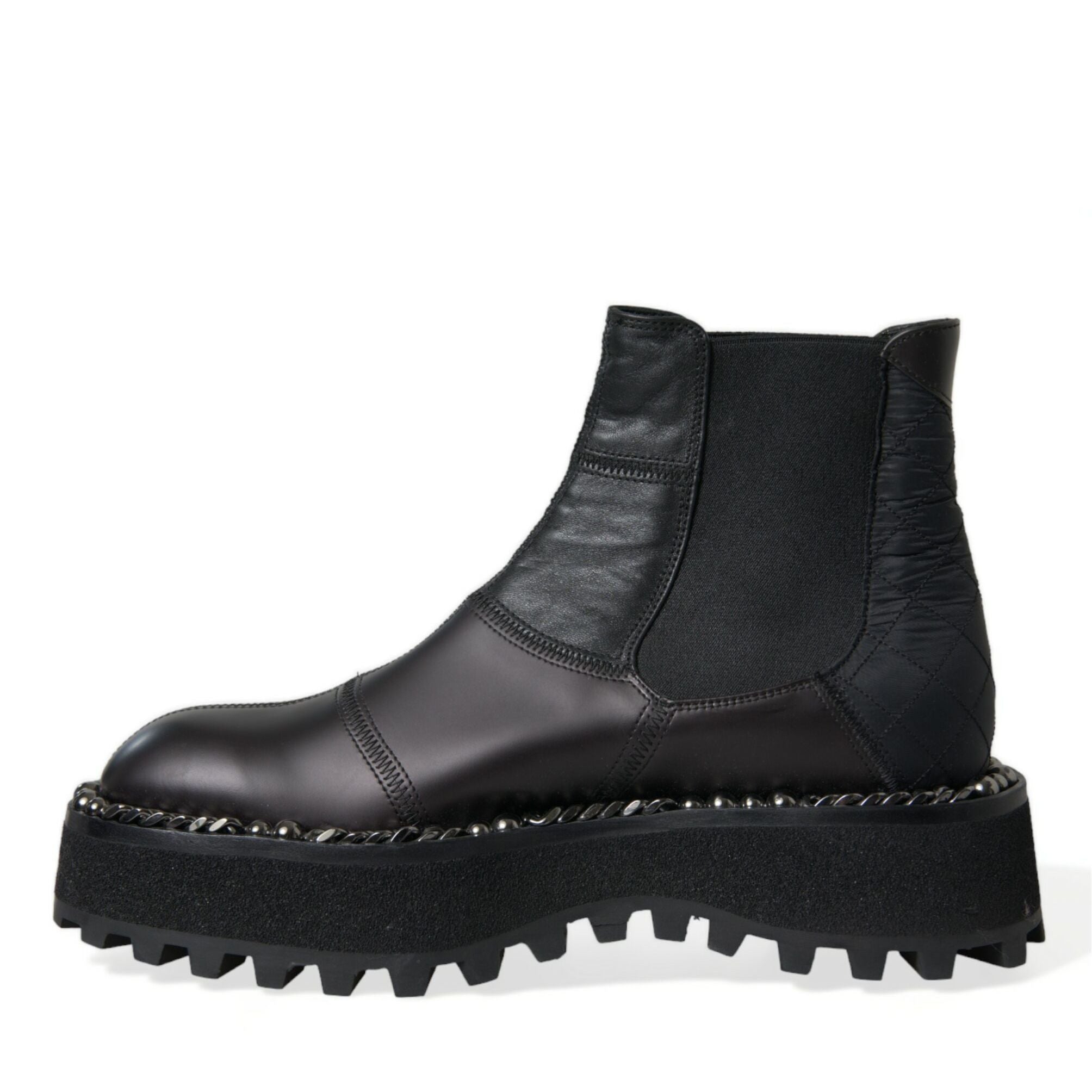 Dolce & Gabbana Black Leather Slip On Stretch Chelsea Boots Shoes