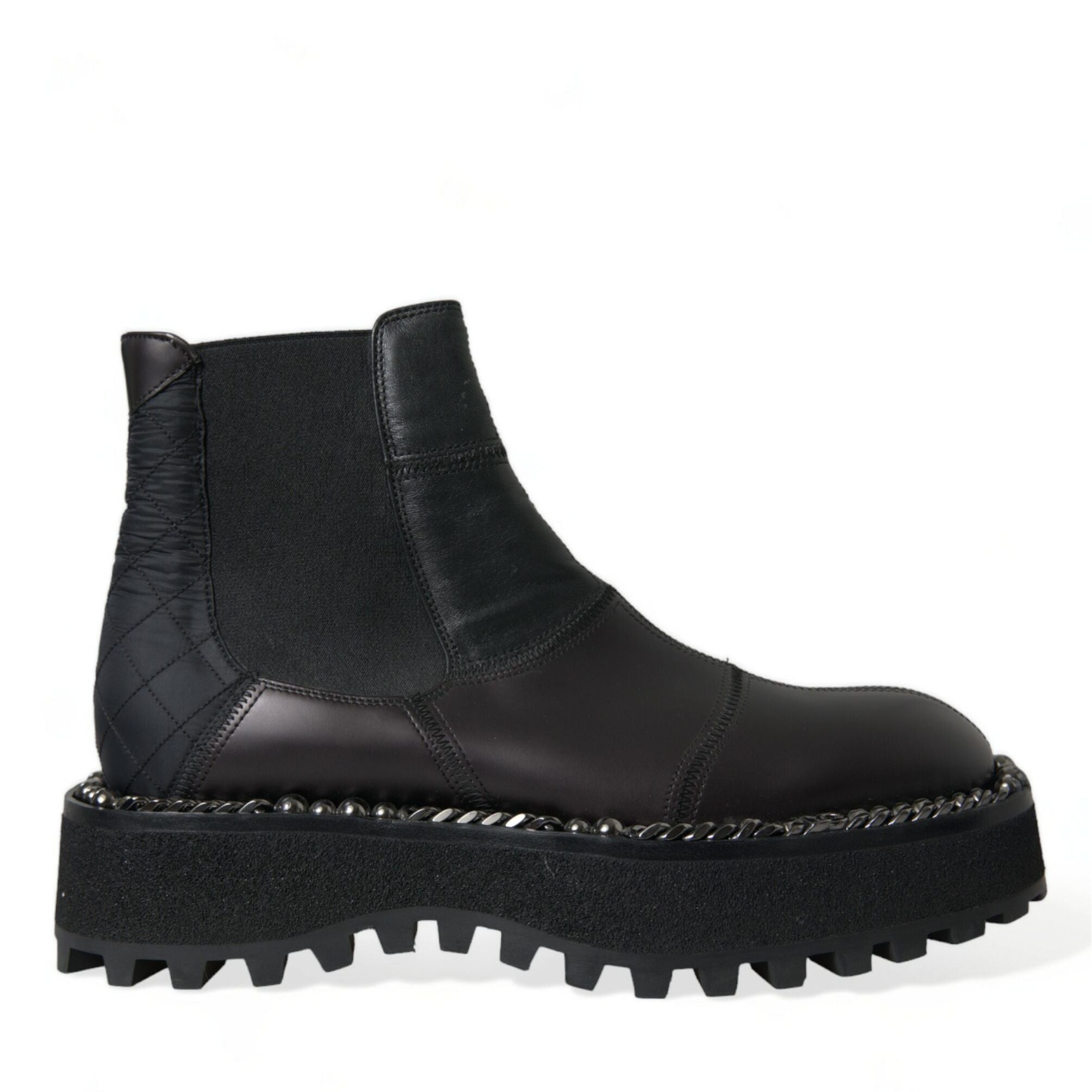 Dolce & Gabbana Black Leather Slip On Stretch Chelsea Boots Shoes