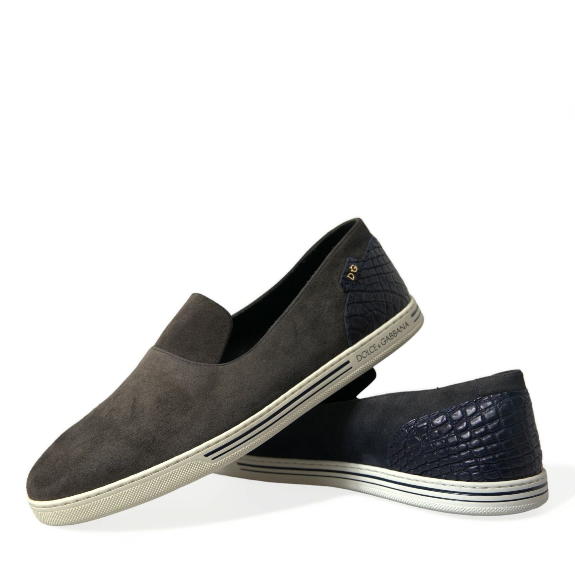 Dolce & Gabbana Blue Suede Caiman Men Loafers Slippers Shoes