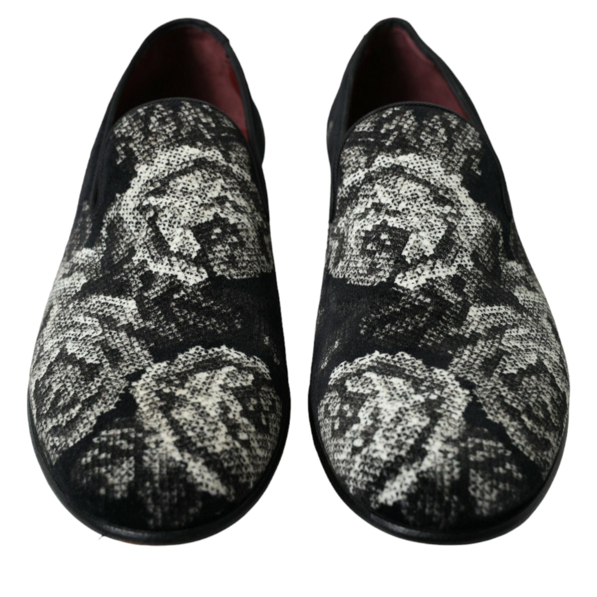 Dolce & Gabbana Black Floral Slippers Men Loafers Dress Shoes